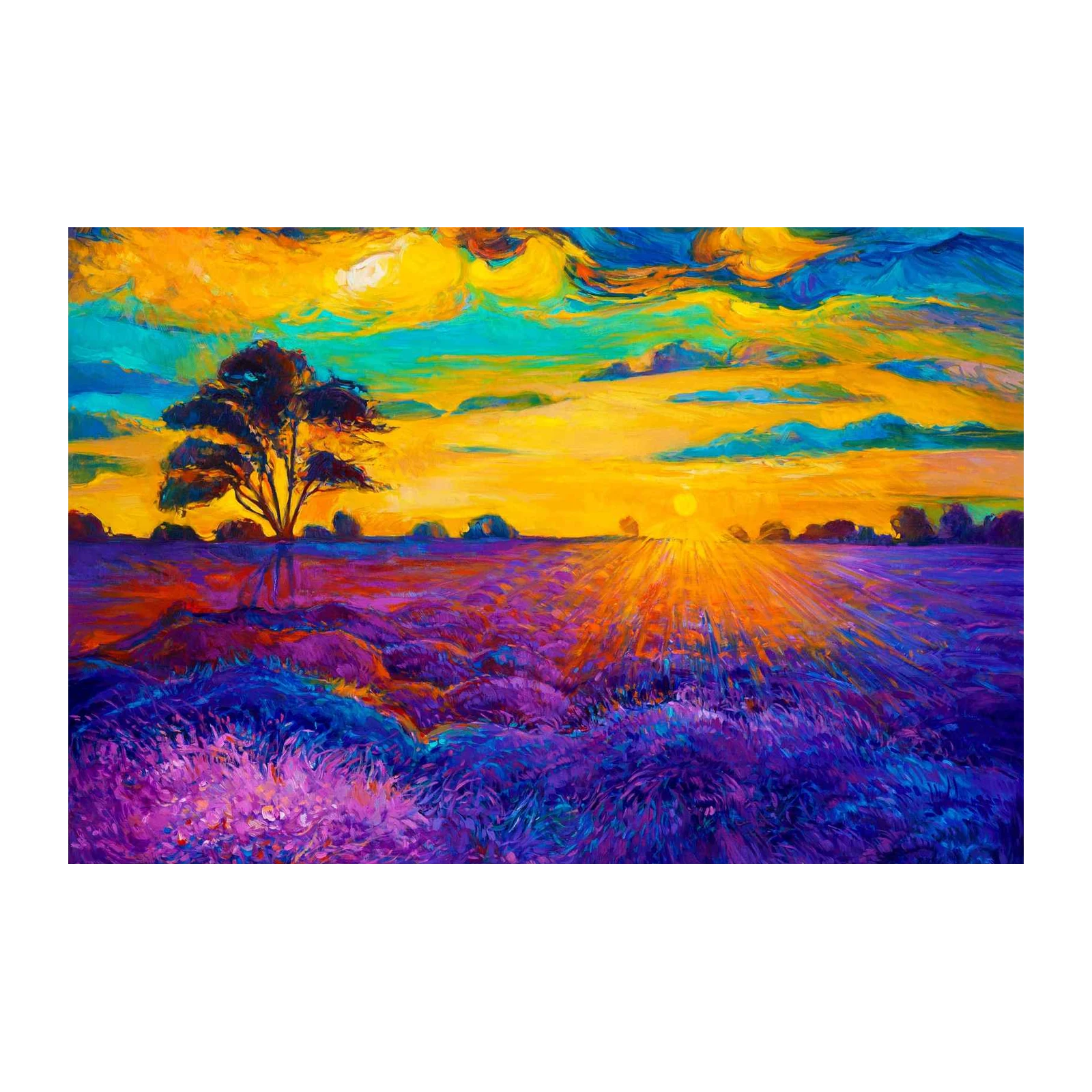 Vibrant Sunset Lavender Field Wall Art