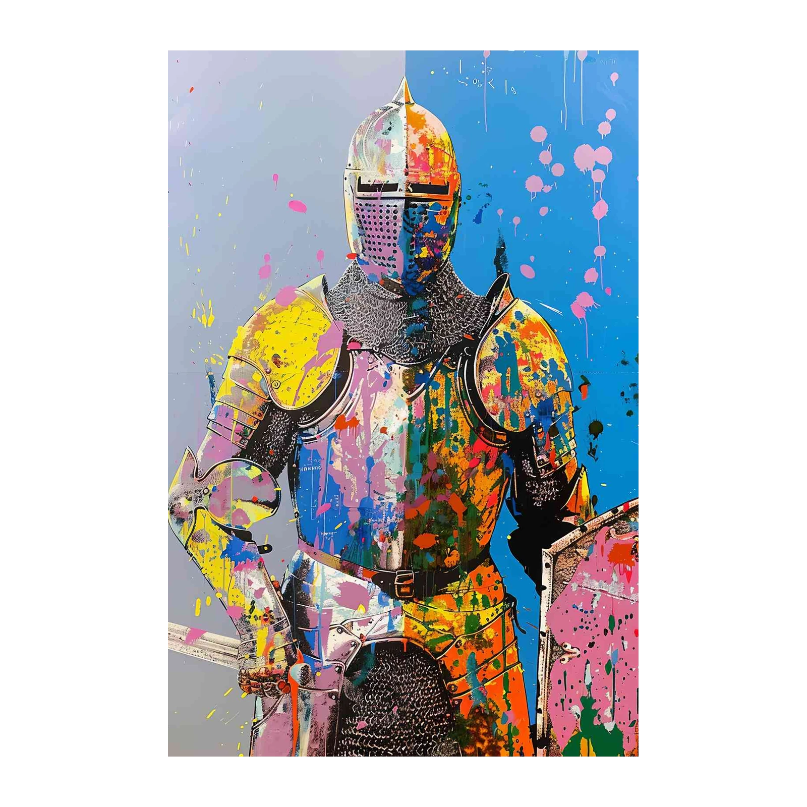 Colorful Knight Graffiti Wall Art