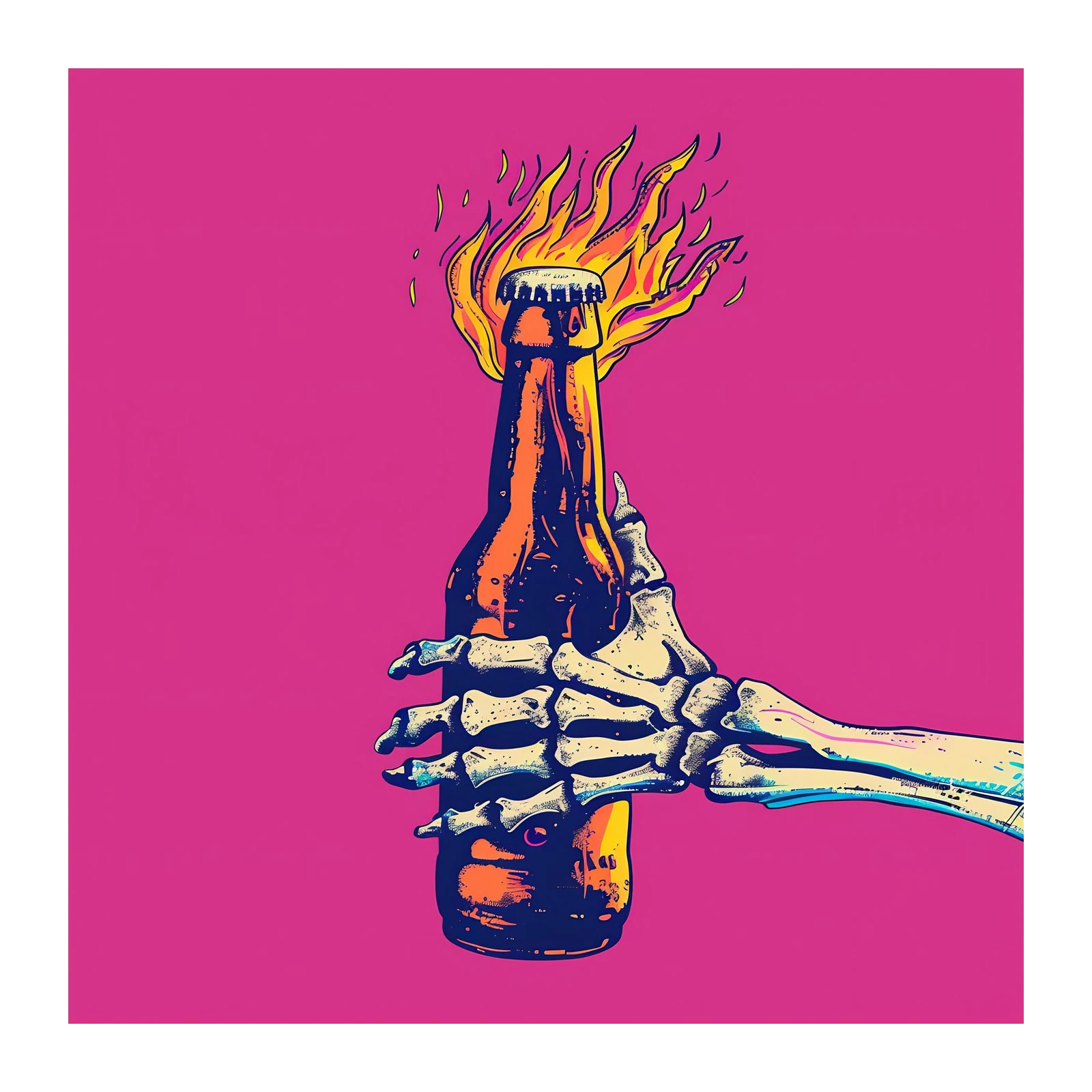 Skeleton Hand Flaming Bottle Wall Art