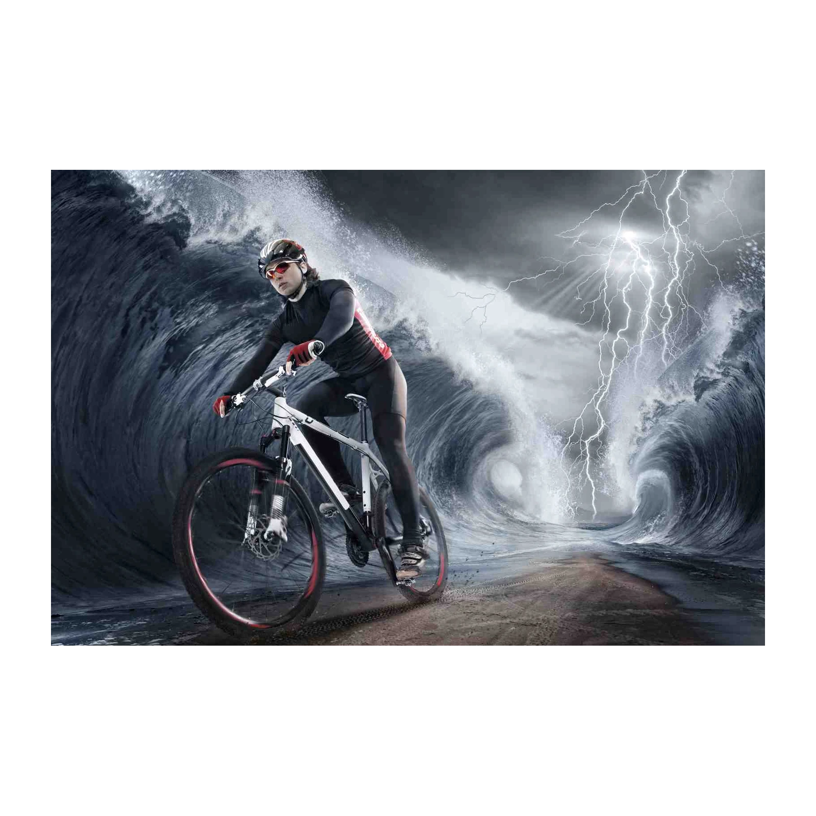 Extreme Cyclist Against Stormy Waves Wall Art
