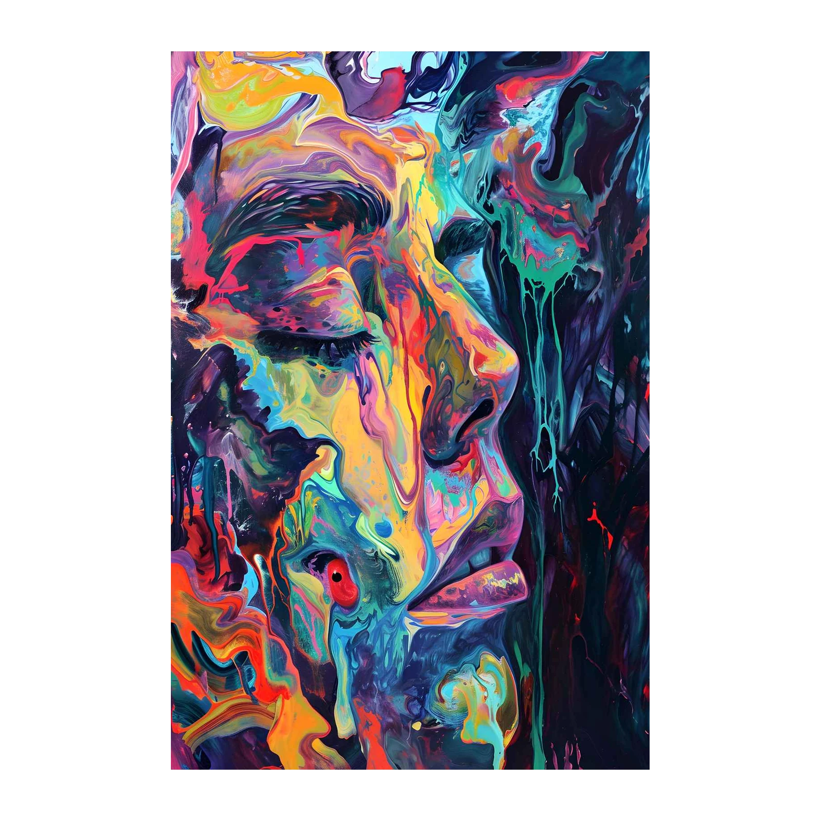 Vibrant Abstract Face Acrylic Pouring Wall Art