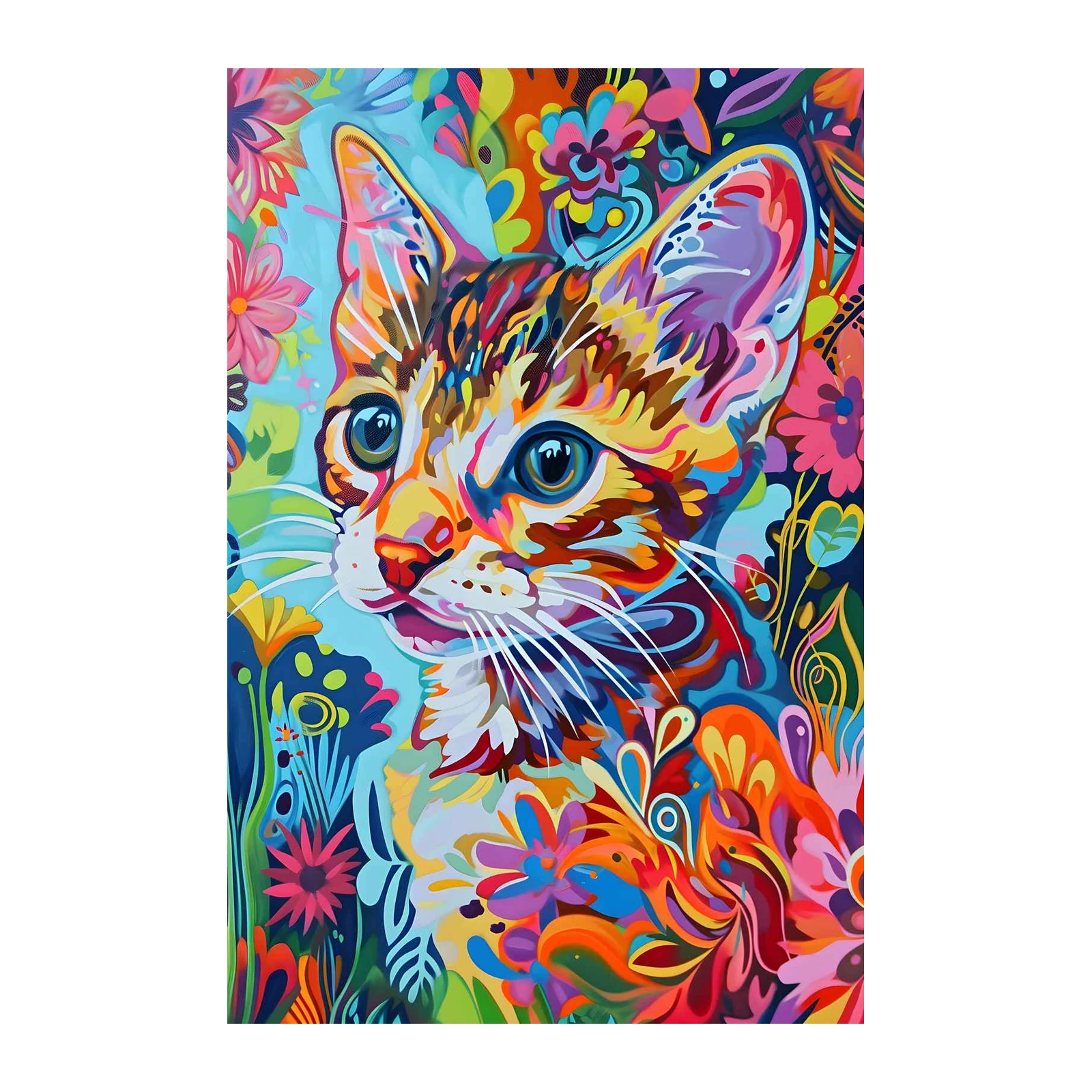 Vibrant Cat Floral Art Wall Art