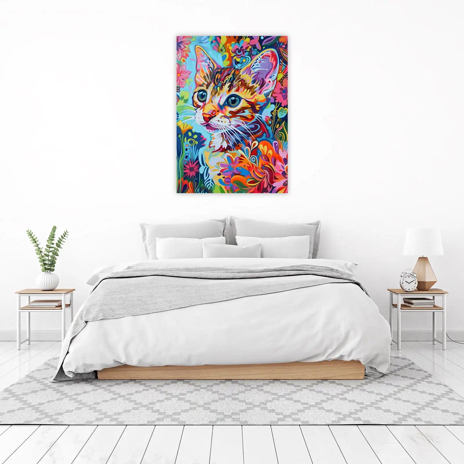 Vibrant Cat Floral Art Wall Art