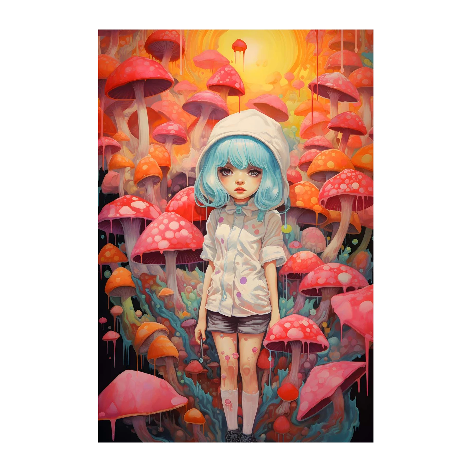 Whimsical Mushroom Girl Art Wall Art