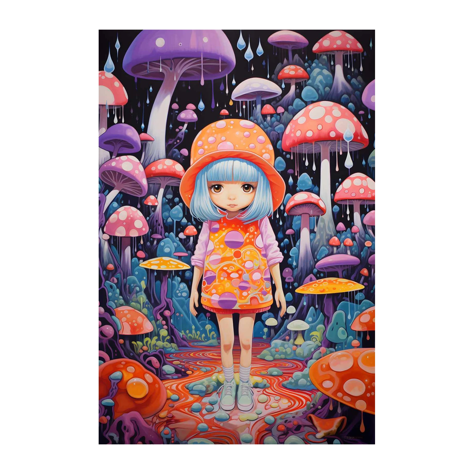 Enchanting Mushroom Forest Girl Wall Art