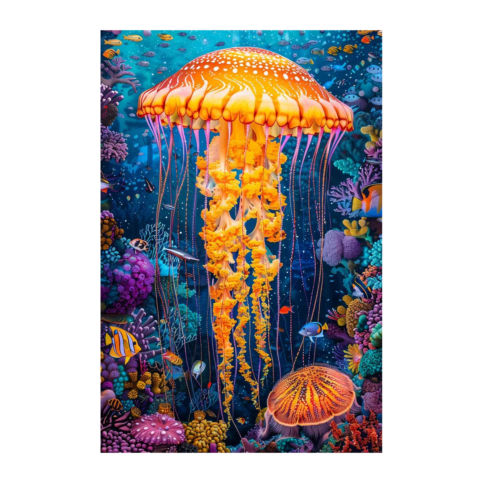 Vibrant Jellyfish Coral Reef Wall Art