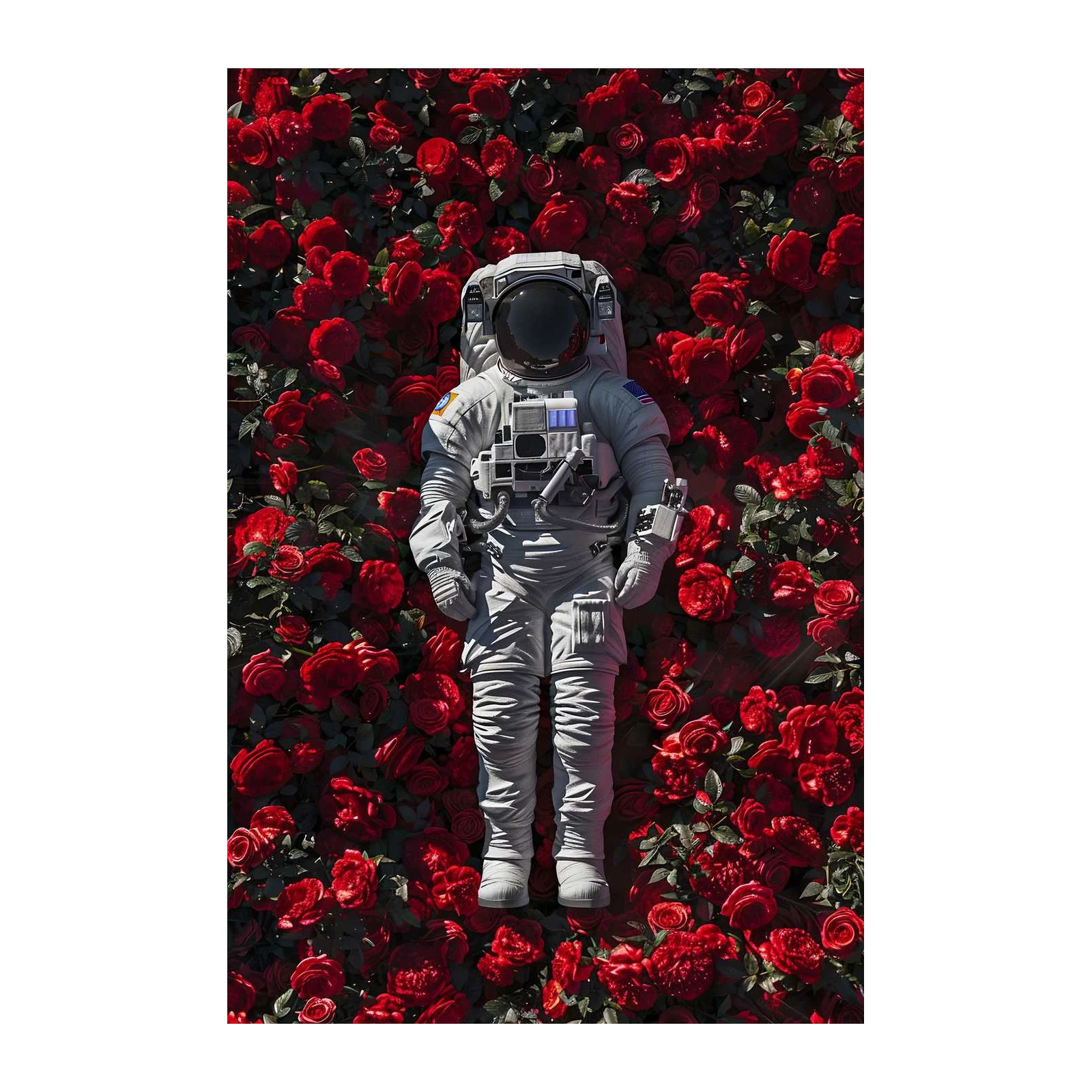 Astronaut Among Red Roses Wall Art