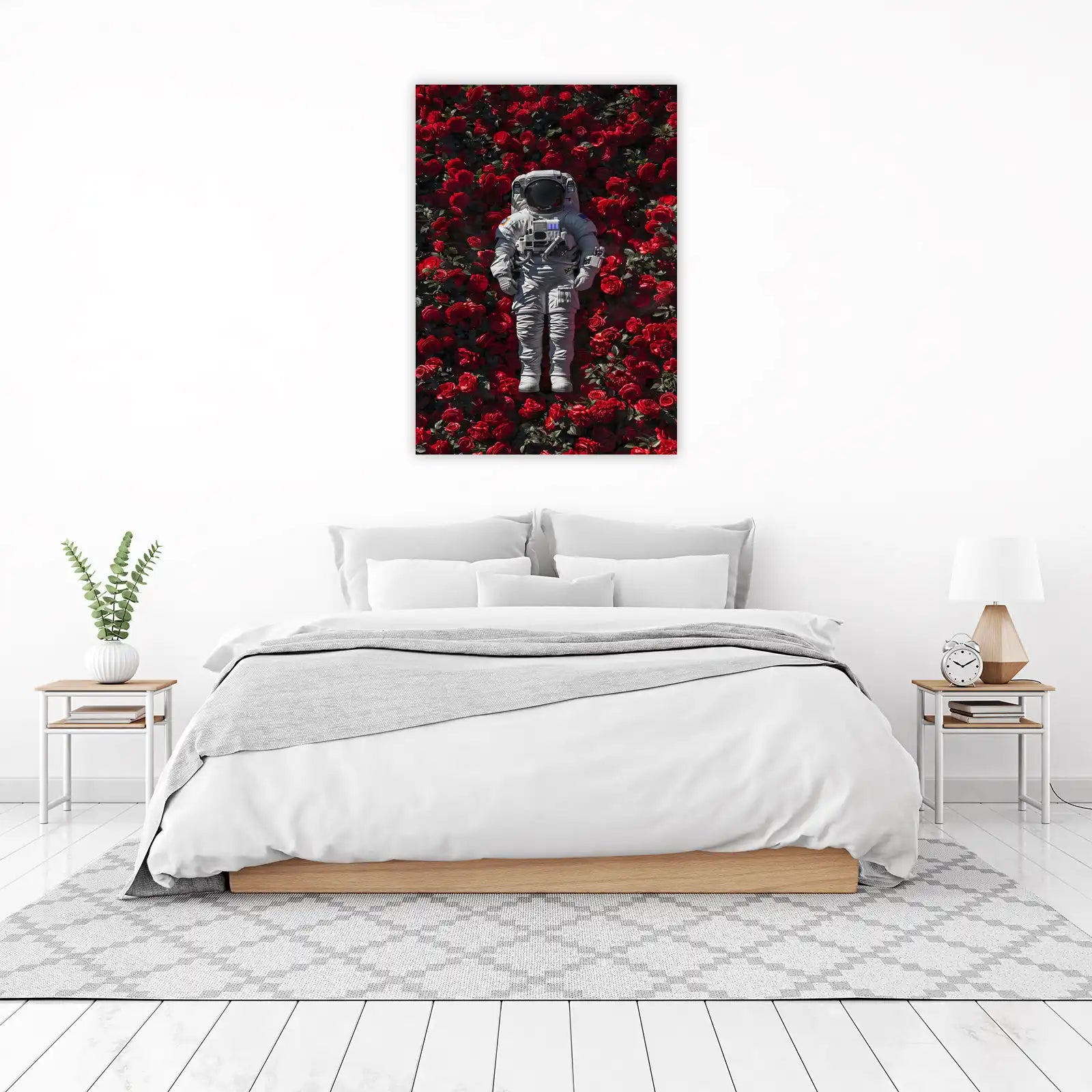 Astronaut Among Red Roses Wall Art