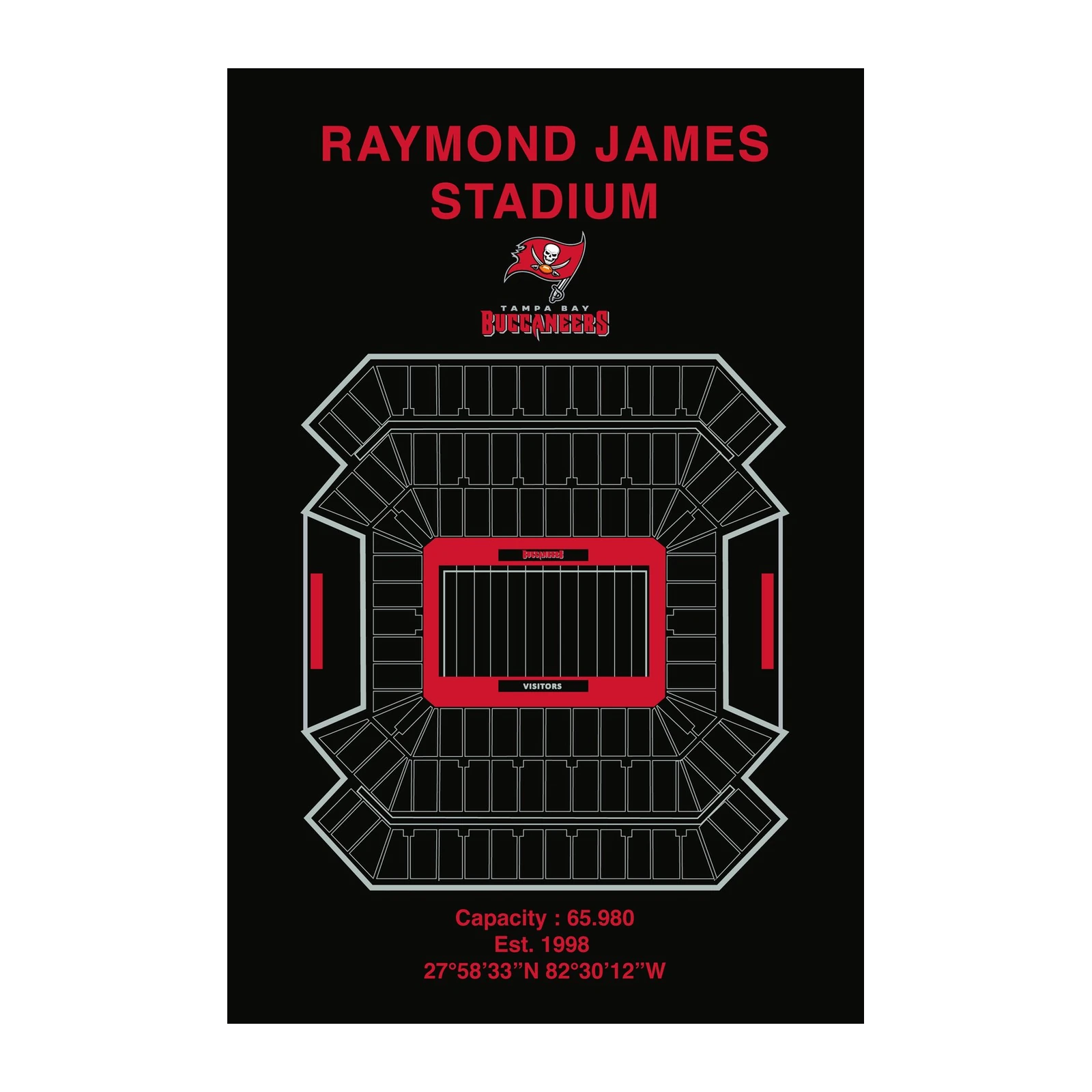 Raymond James Stadium Map Wall Art - NFL Tampa Bay