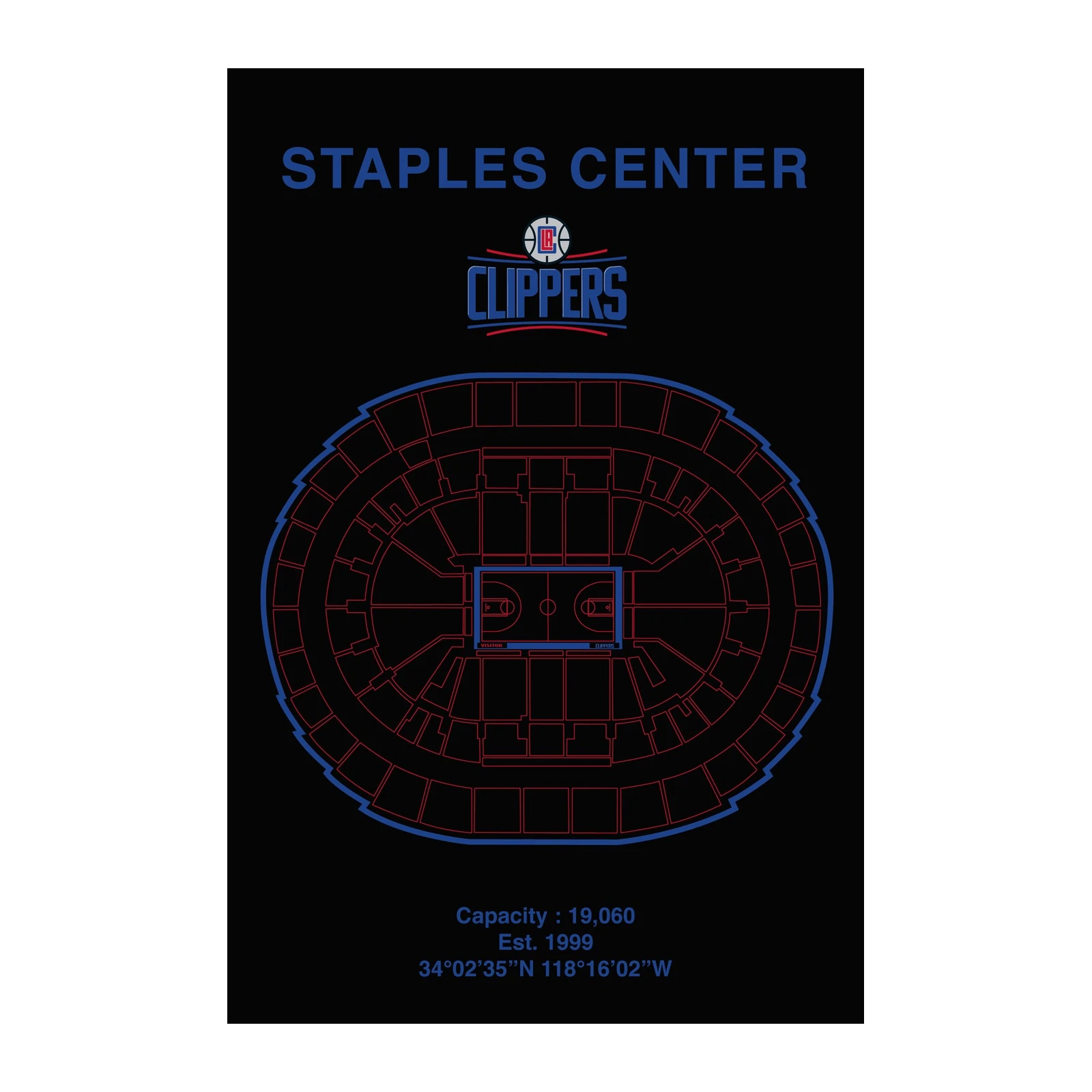 LA Clippers Staples Center Blueprint Wall Art