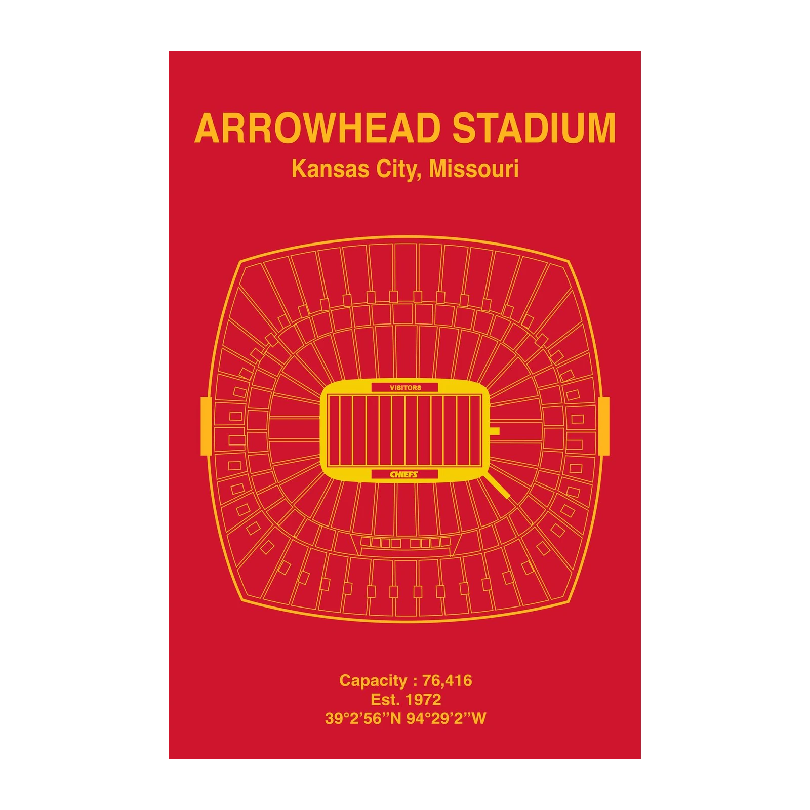 Arrowhead Stadium Blueprint Kansas City Chiefs Wall Art