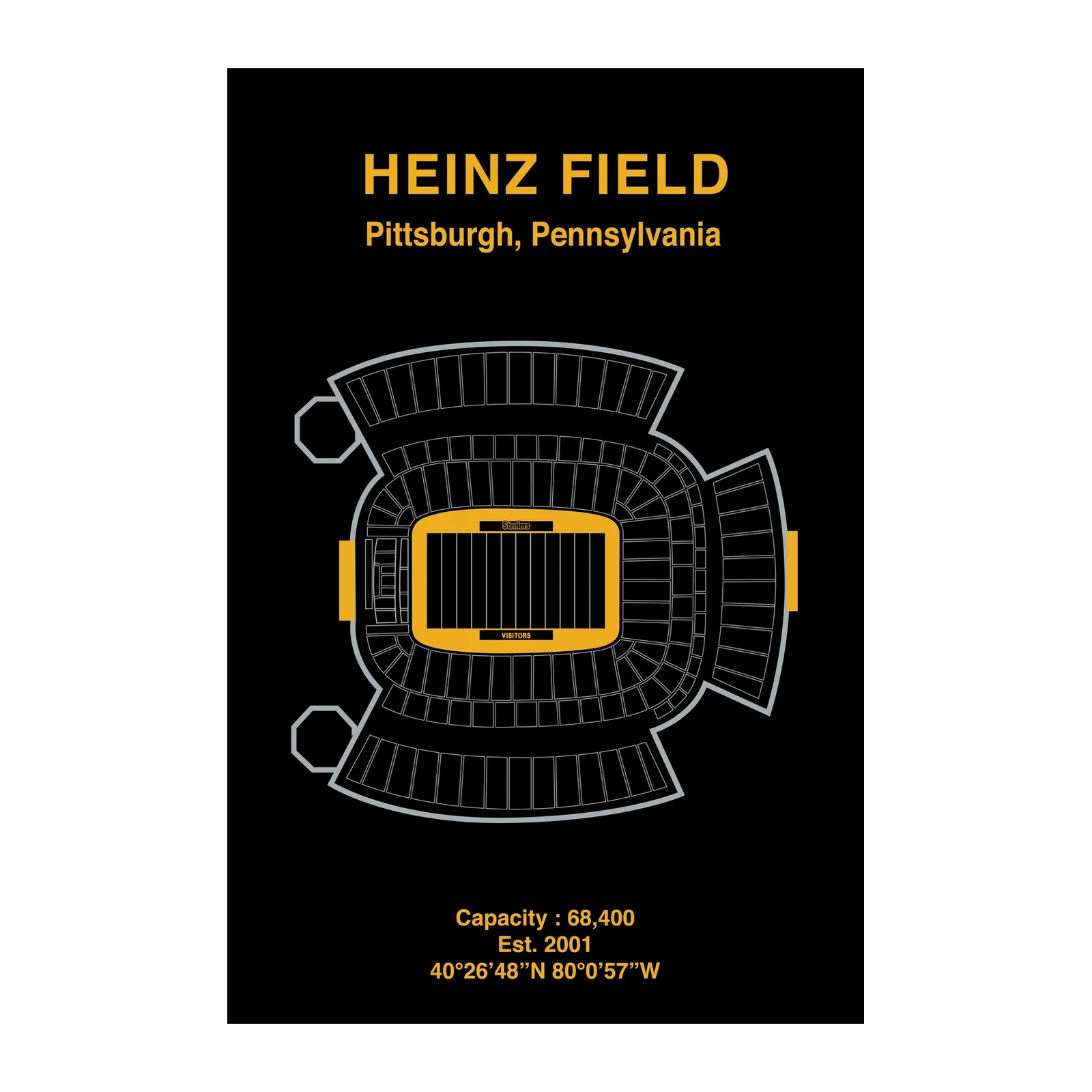 Heinz Field Pittsburgh Steelers Stadium Map Wall Art