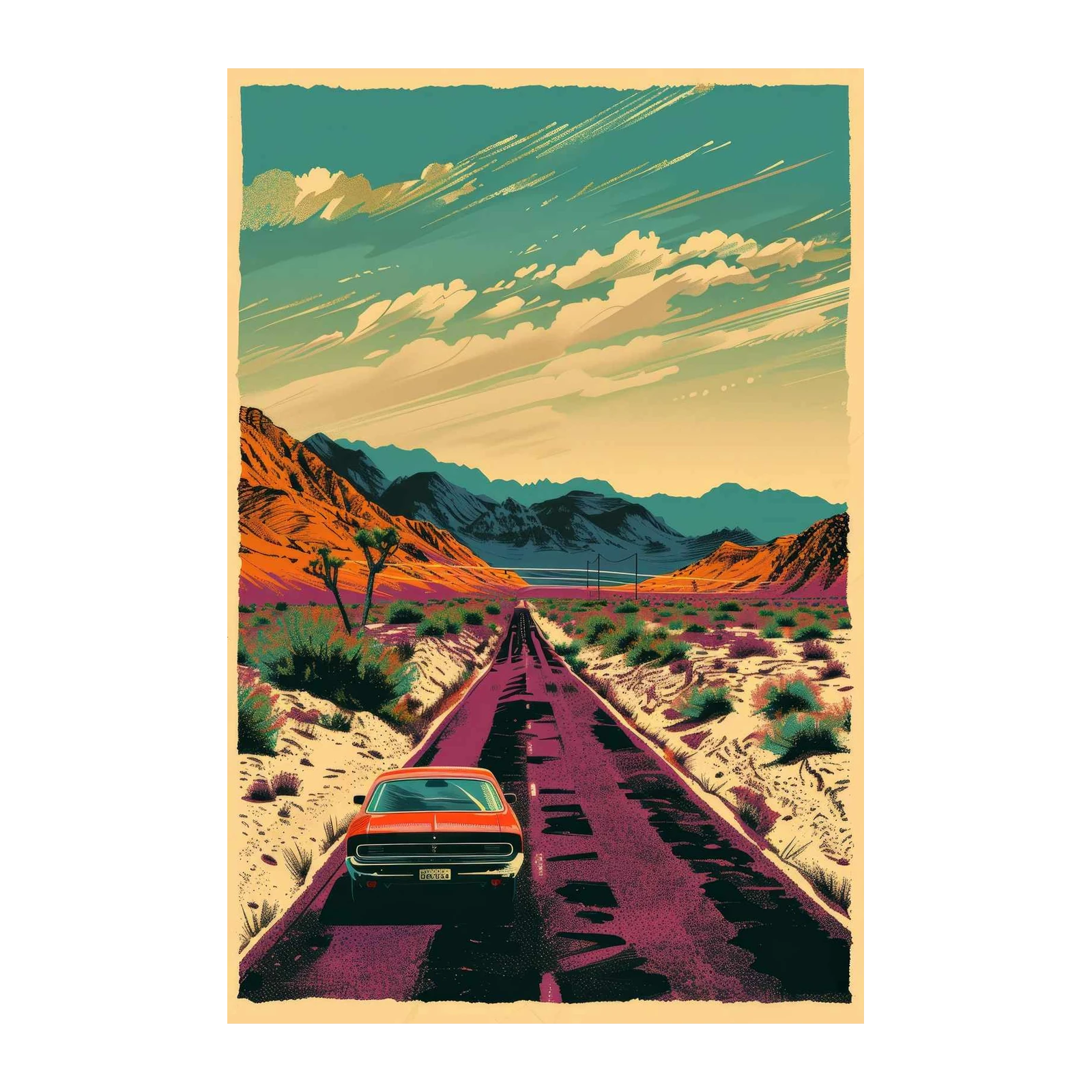 Desert Highway Retro Car Wall Art