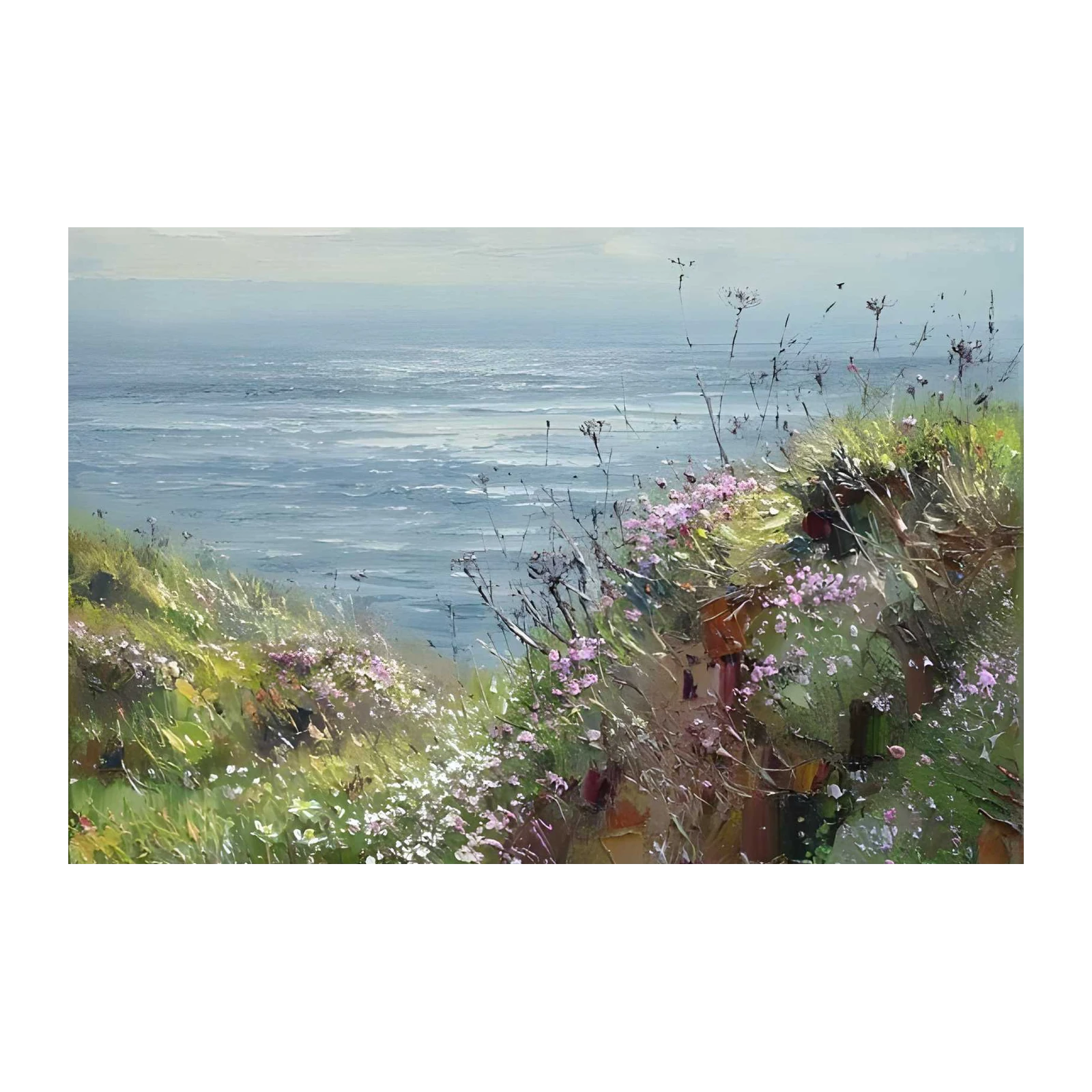 Coastal Wildflowers Ocean View Wall Art