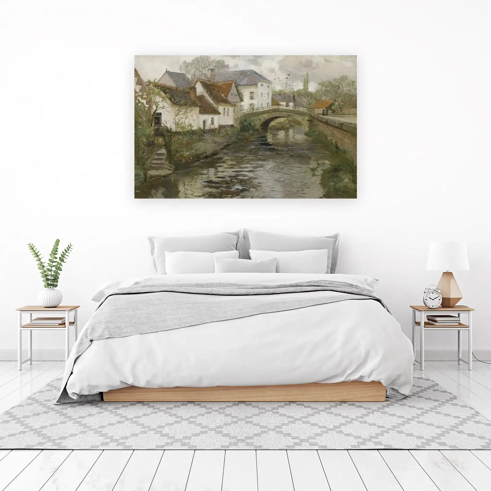 Tranquil Bridge Village Scene Wall Art