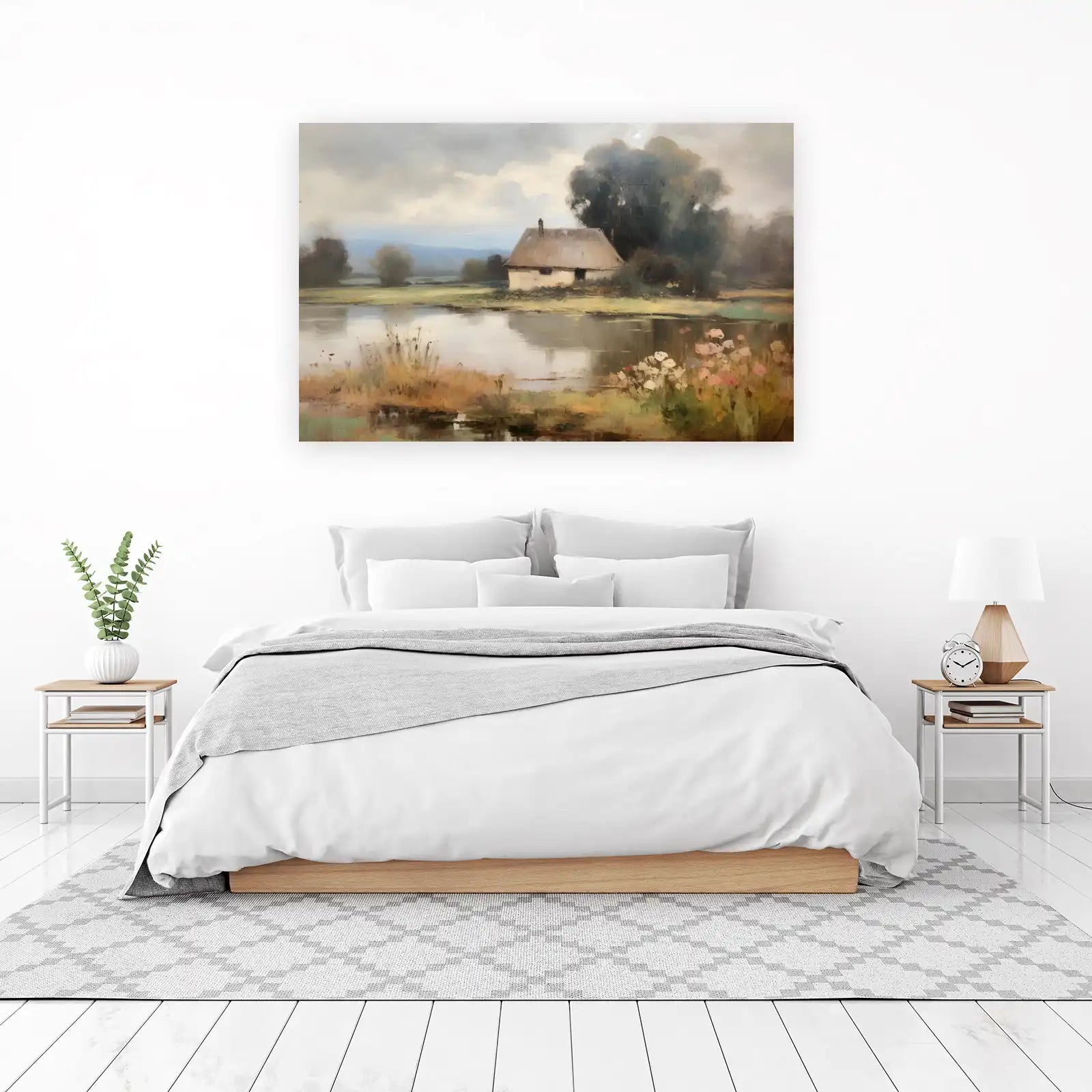 Serene Countryside Cottage Landscape Wall Art