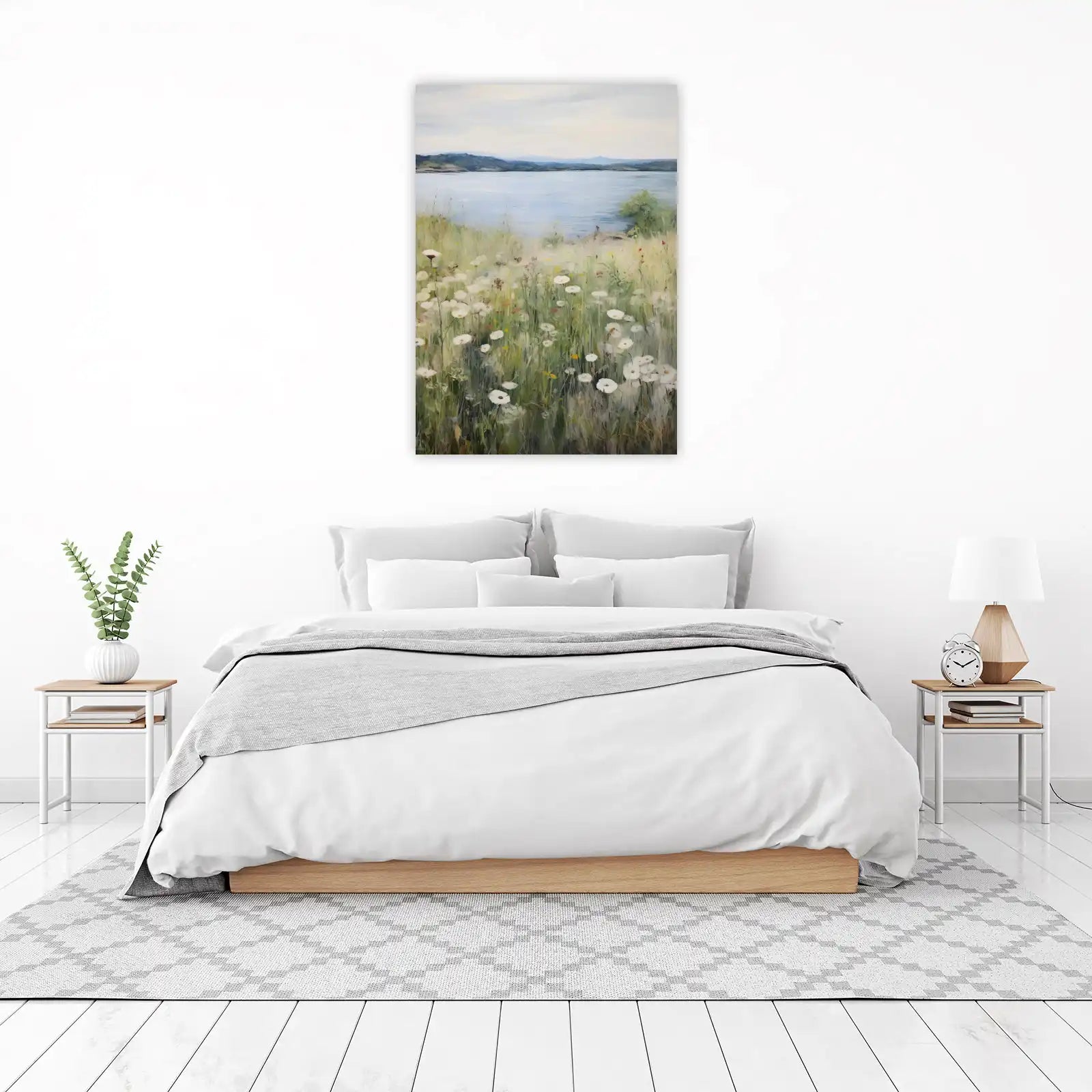 Serene Meadow Lake White Poppies Wall Art