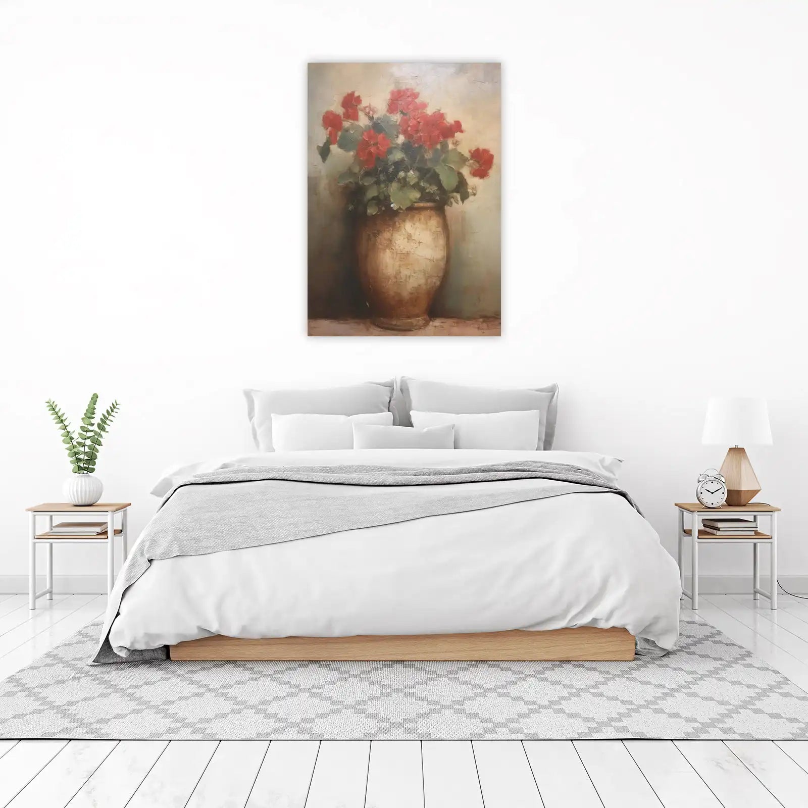 Vibrant Red Geraniums Still Life Wall Art