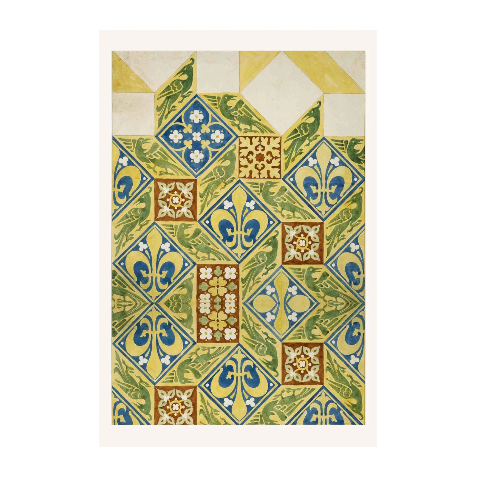 Medieval Bird & Fleur-de-lis Pattern Wall Art