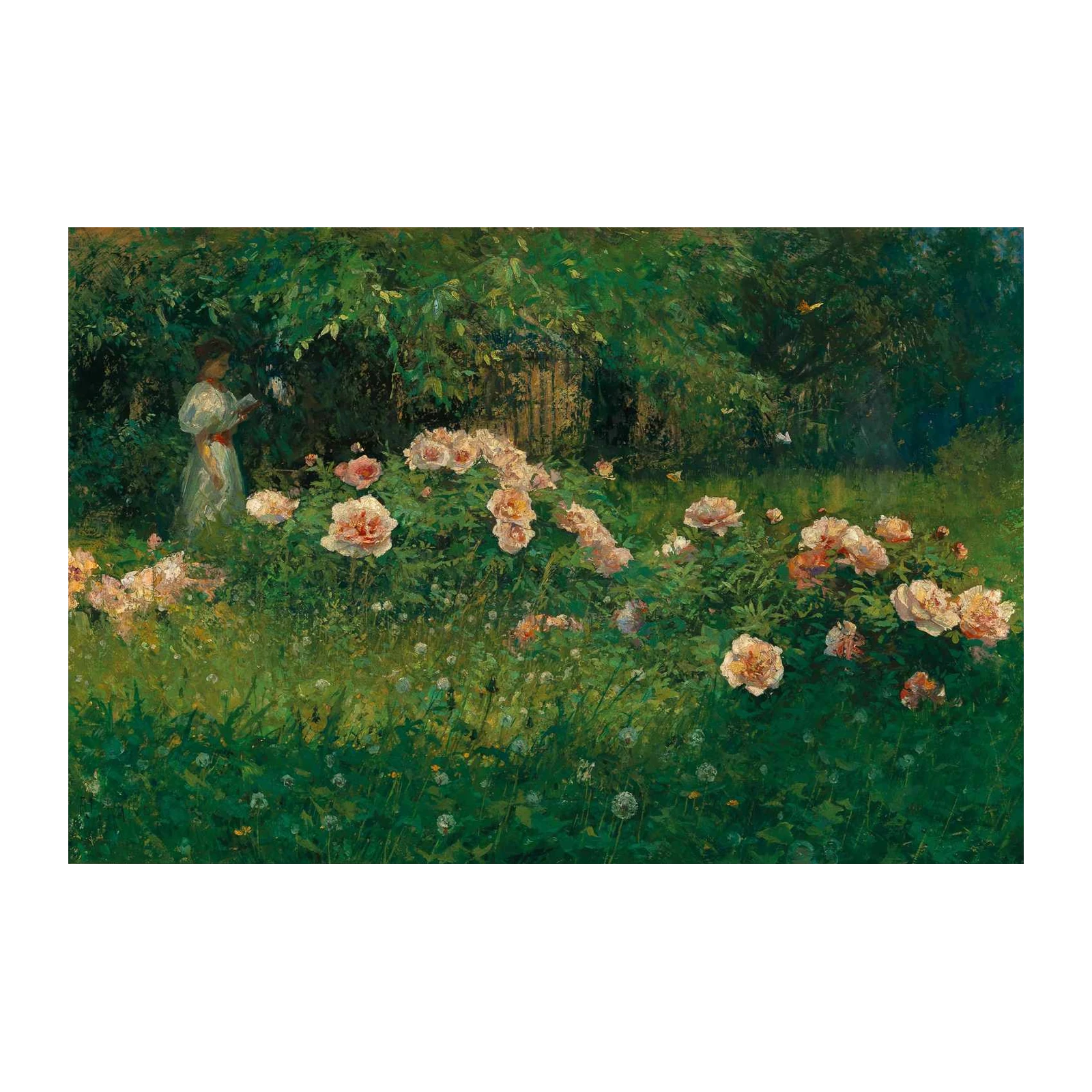 Serene Garden Woman Reading Wall Art