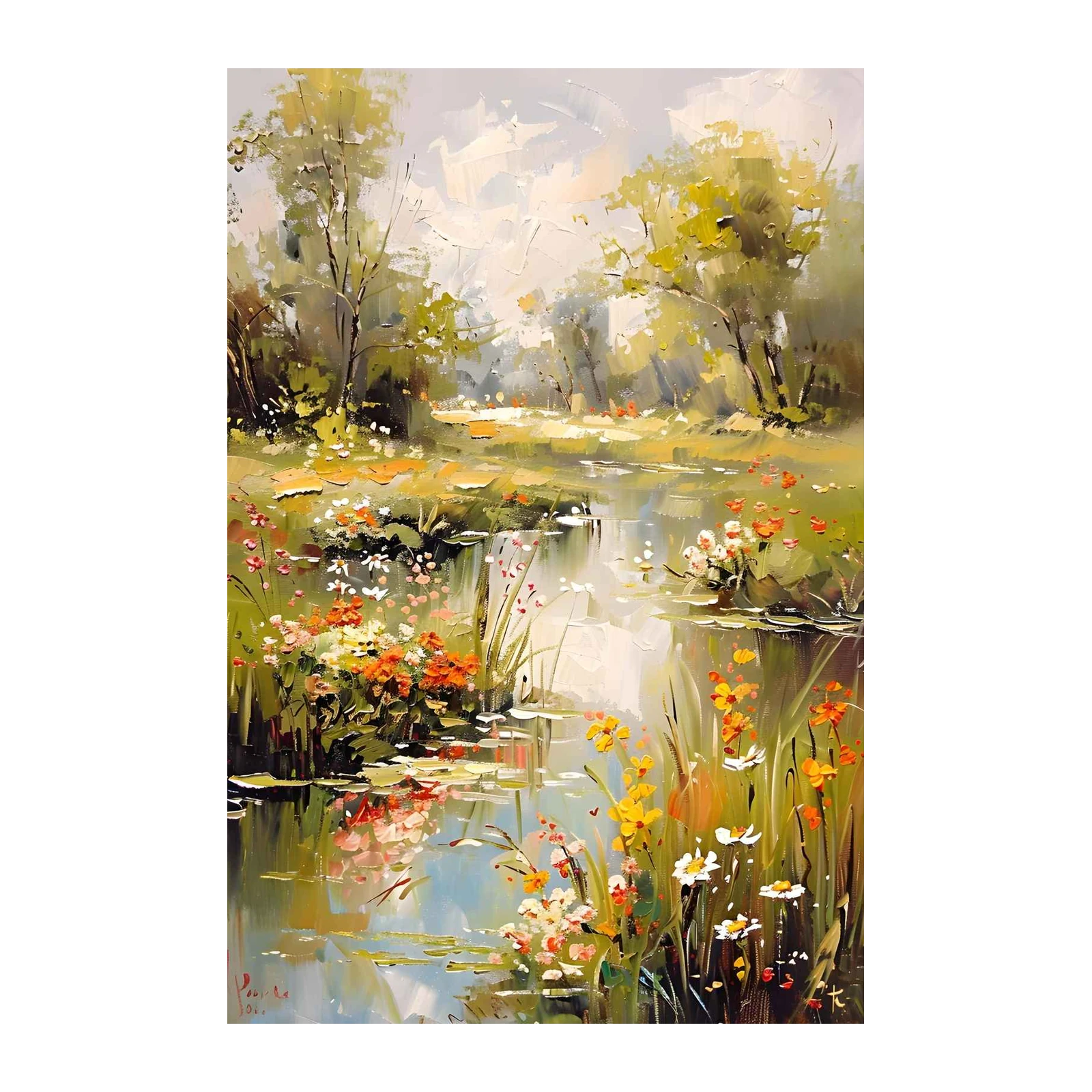 Serene Pond Impressionist Floral Wall Art