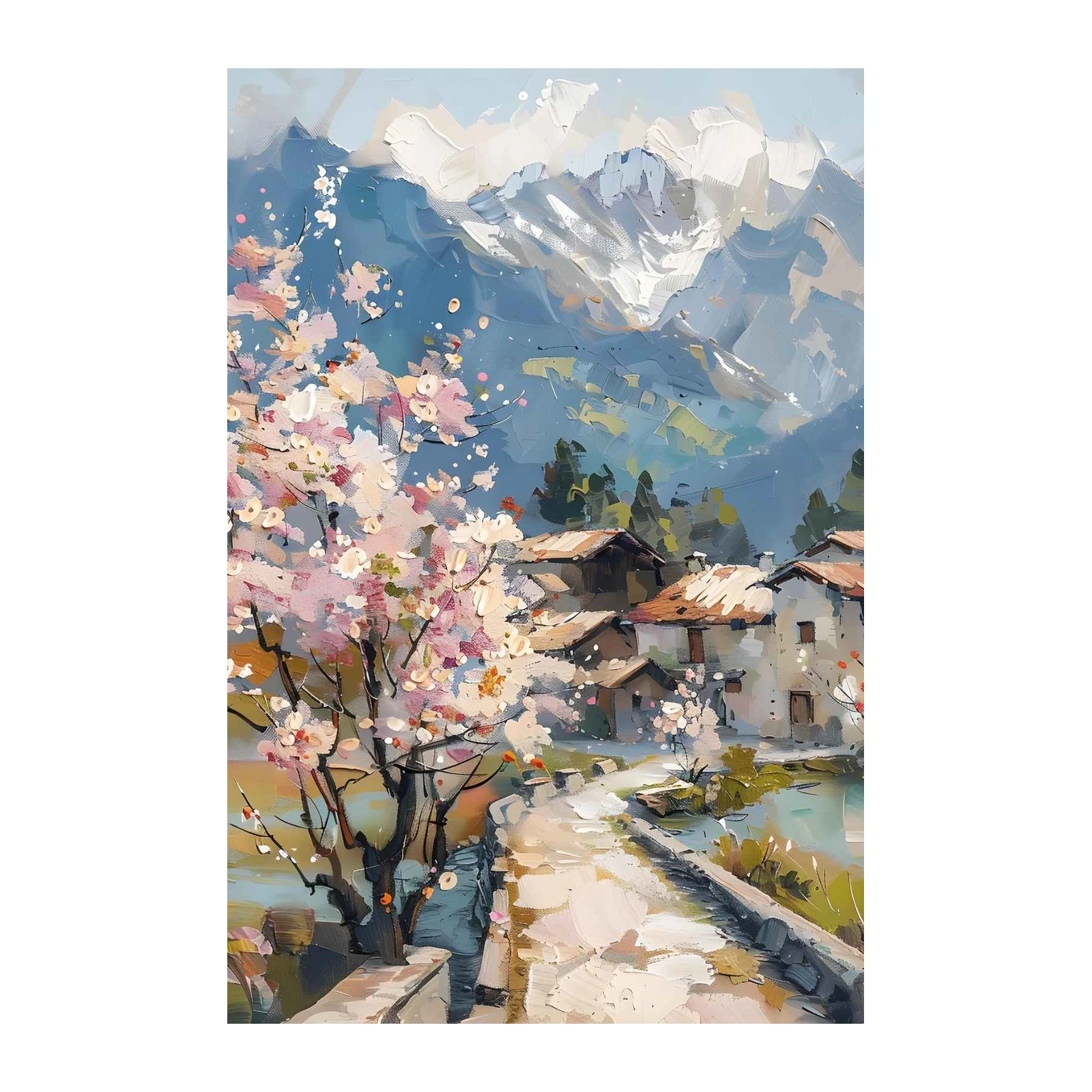 Spring Blossom Mountain Village Wall Art