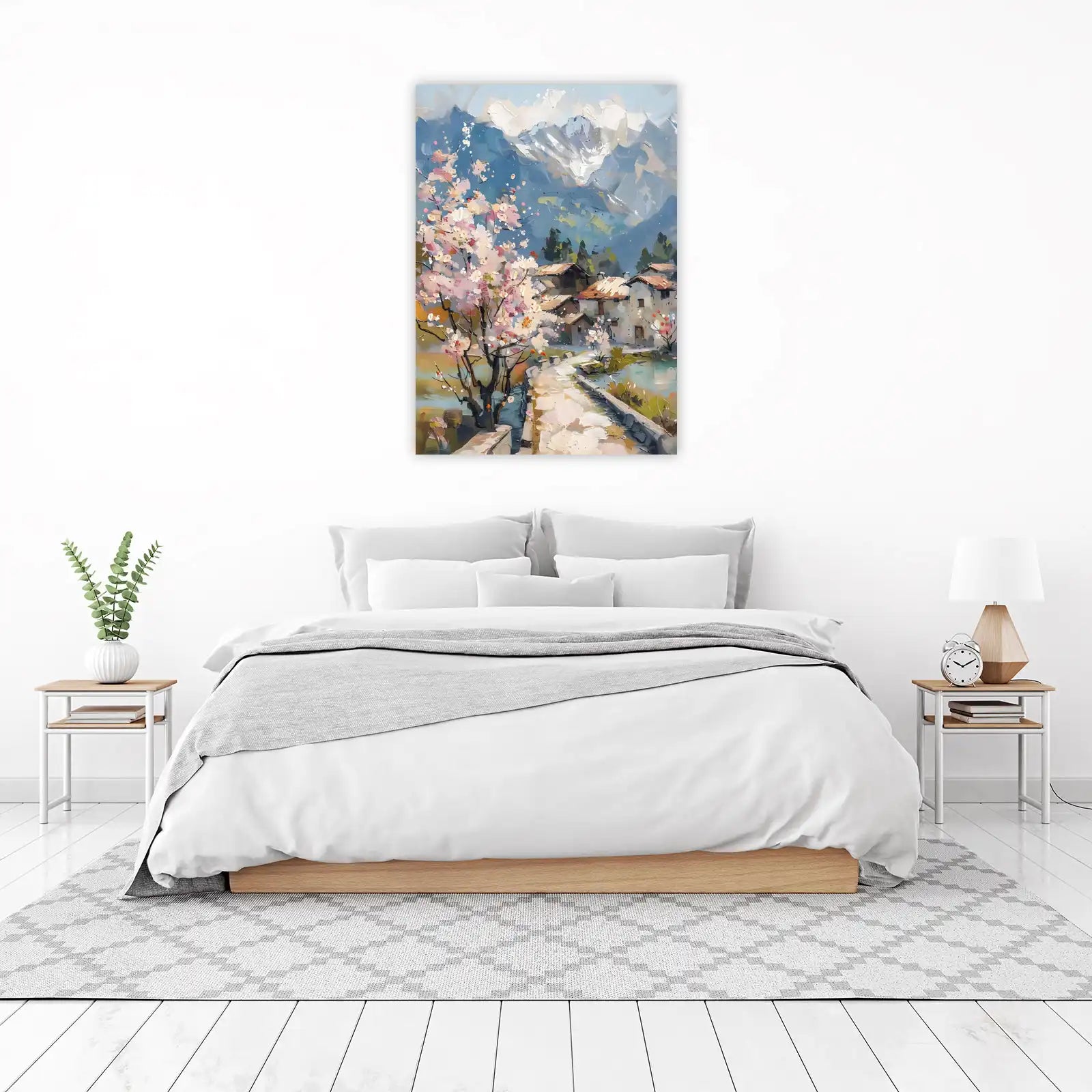Spring Blossom Mountain Village Wall Art