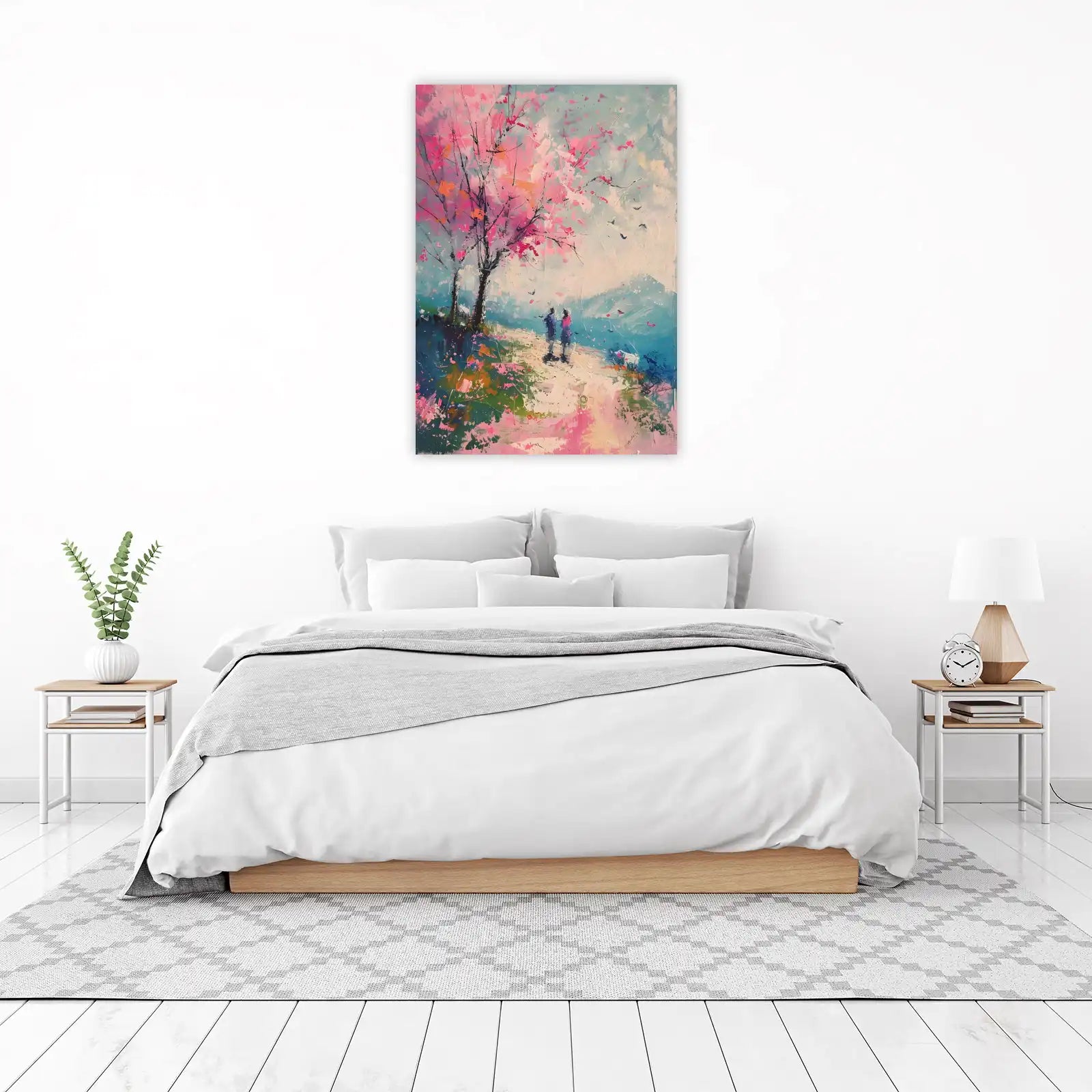 Pink Blossom Serenity Couple Walk Wall Art