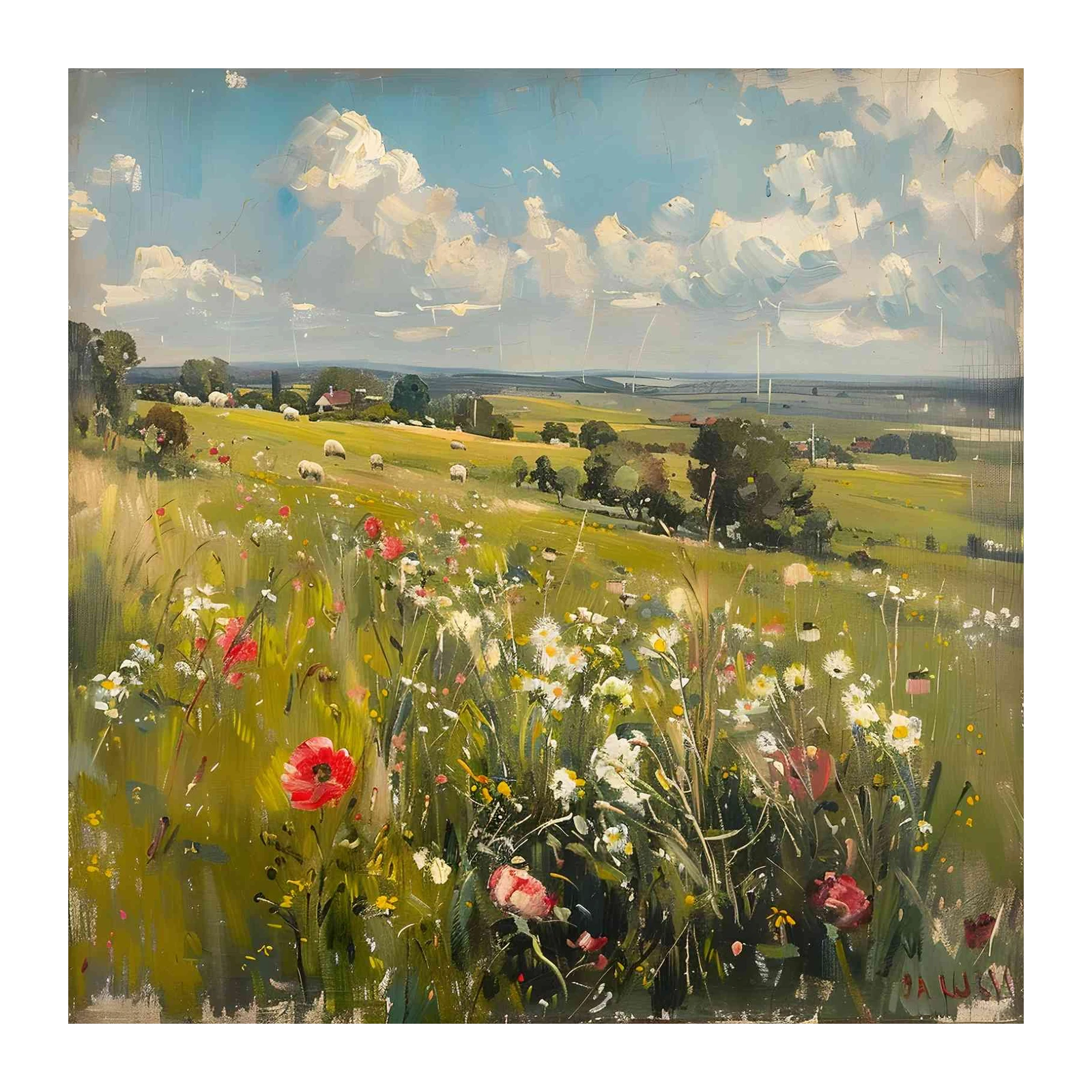 Pastoral Meadow Sheep Landscape Wall Art