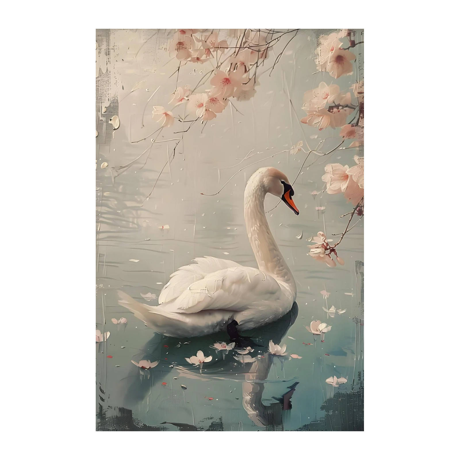 Serene Swan Blossom Dream Wall Art