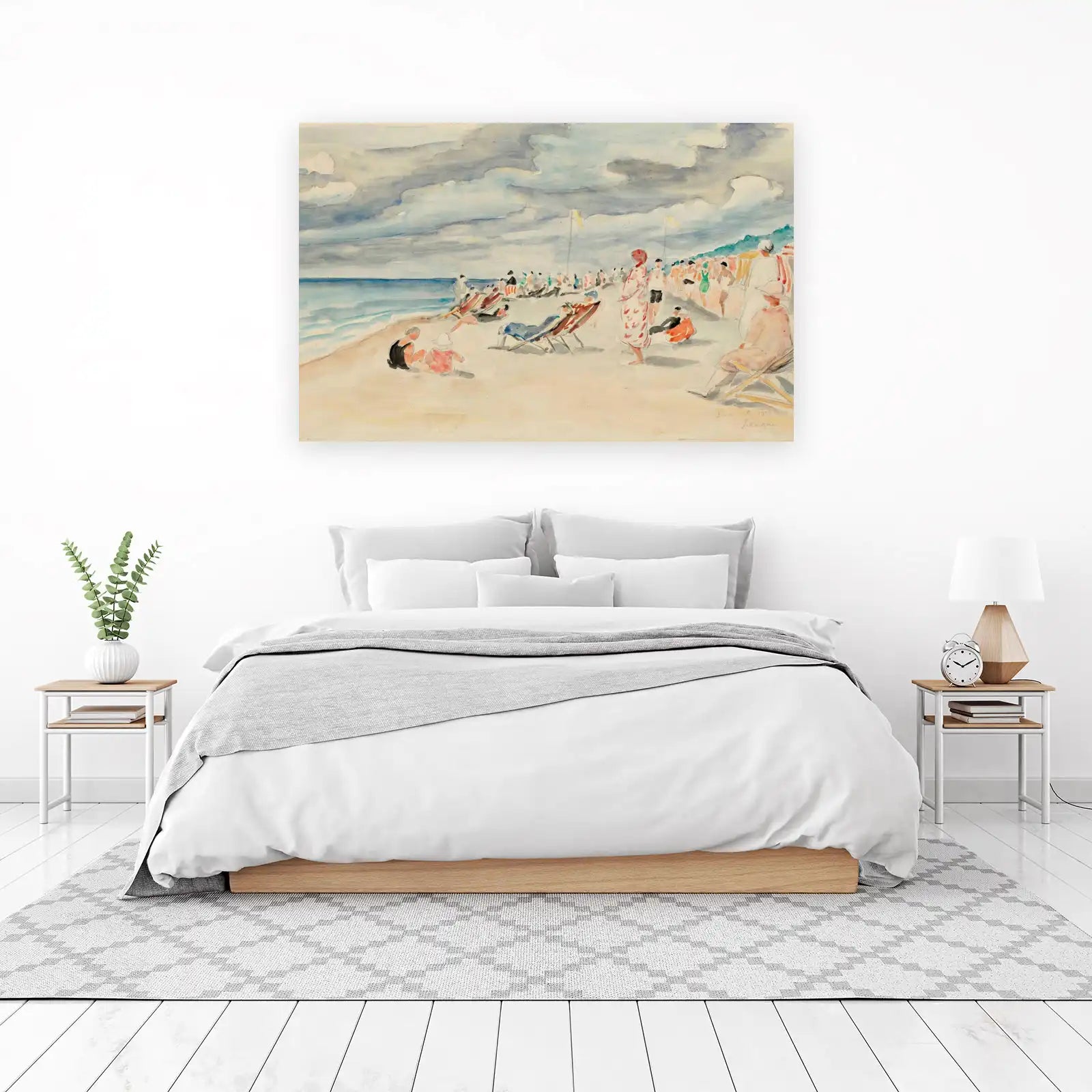 Vintage Beach Scene Watercolor Wall Art