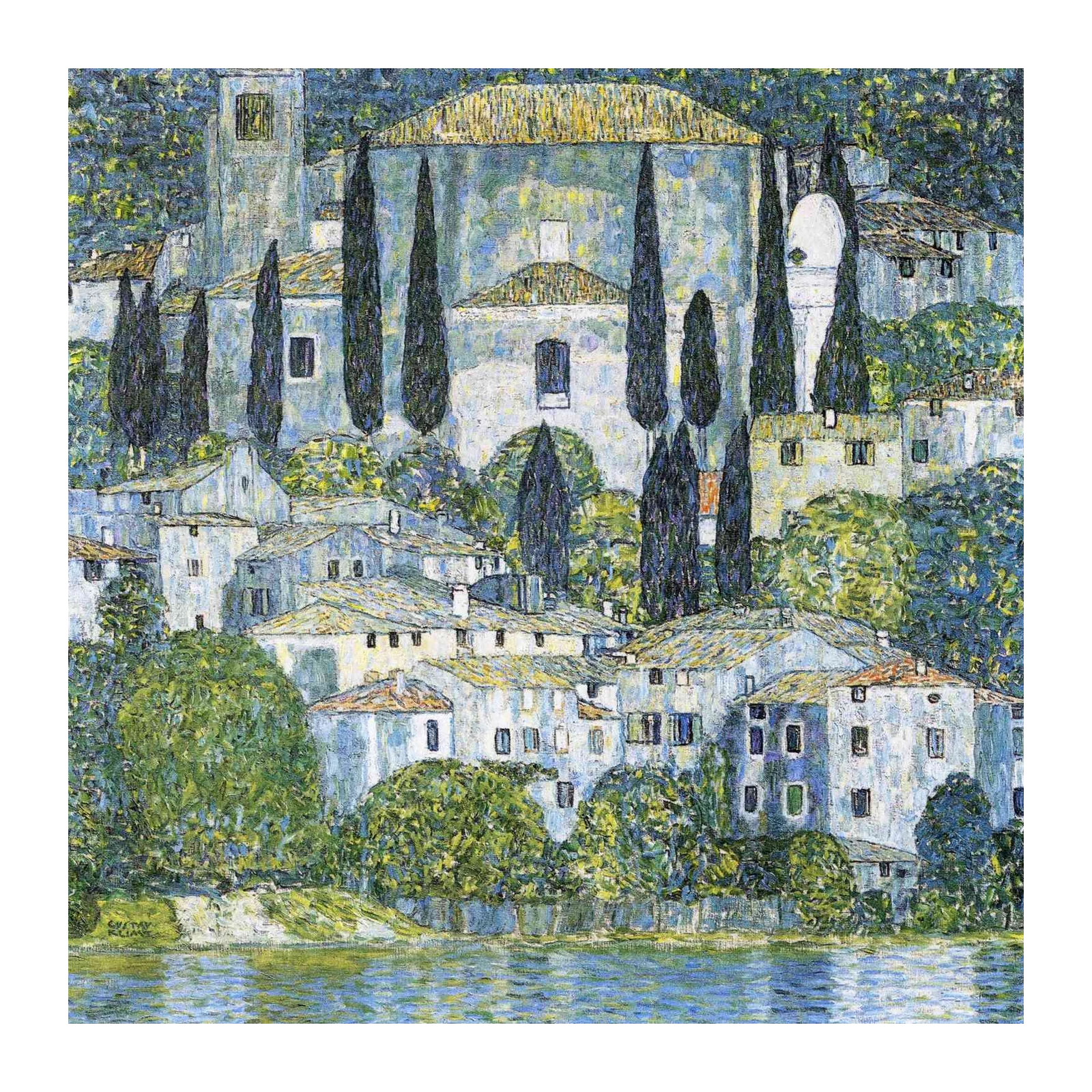 Klimt Style Italian Village Landscape Wall Art