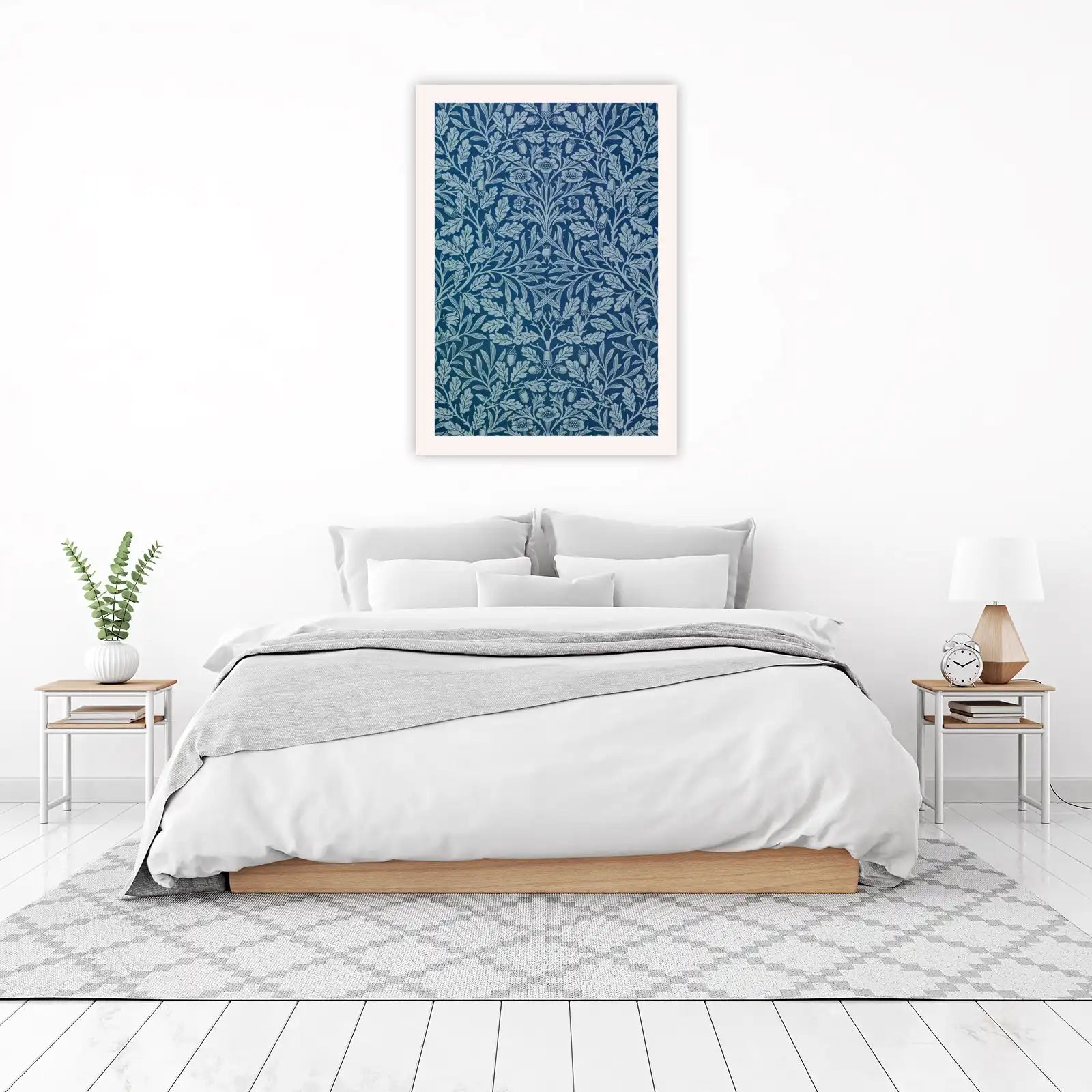 Vintage Oak Acorn Floral Blue Wall Art