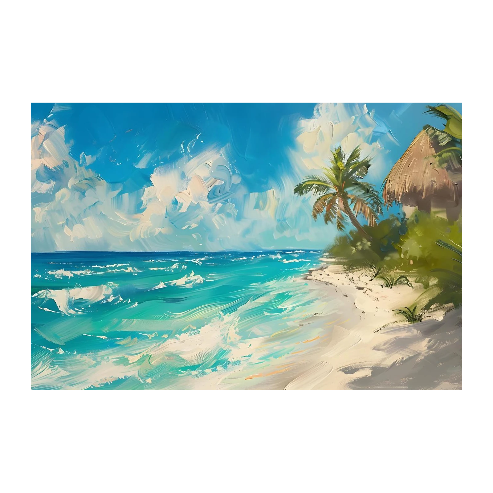 Vibrant Beach Escape Oil Painting Wall Art