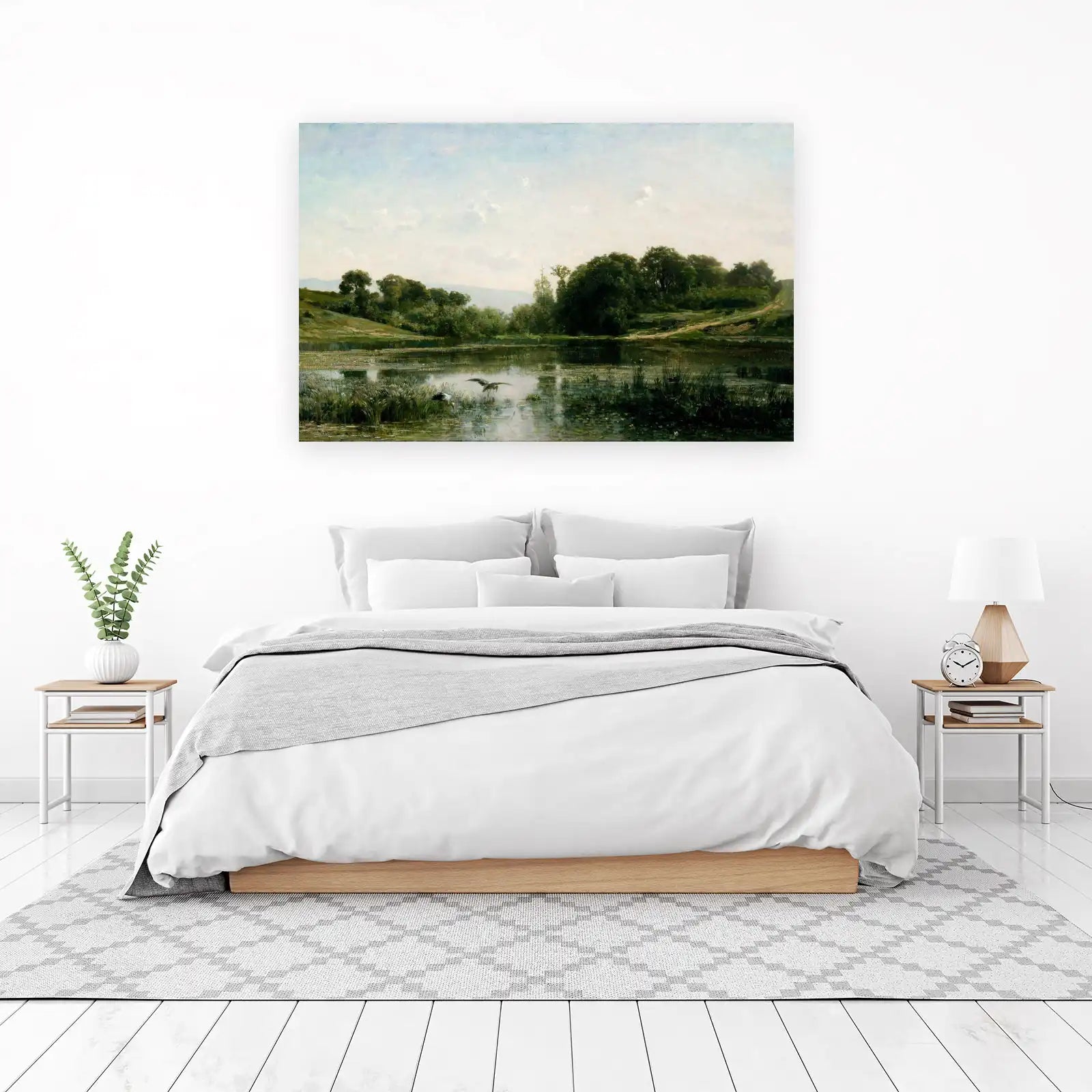 Tranquil Lake with Herons Landscape Wall Art
