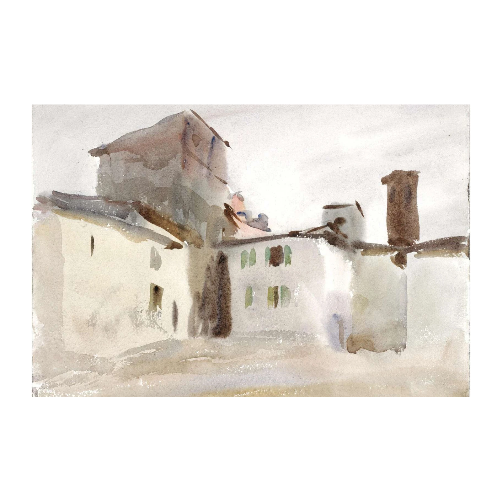 Ethereal Village Scene Watercolor Wall Art
