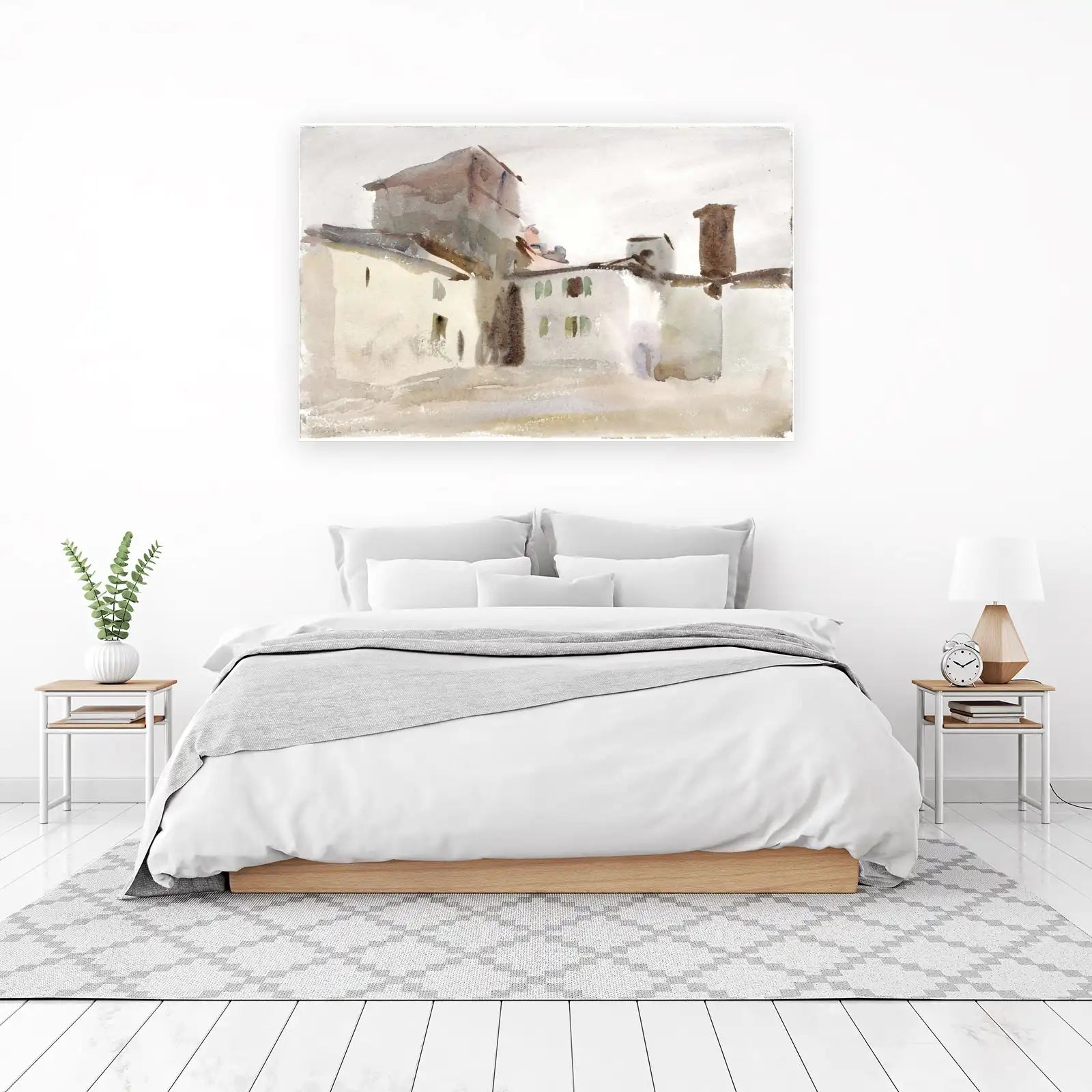Ethereal Village Scene Watercolor Wall Art