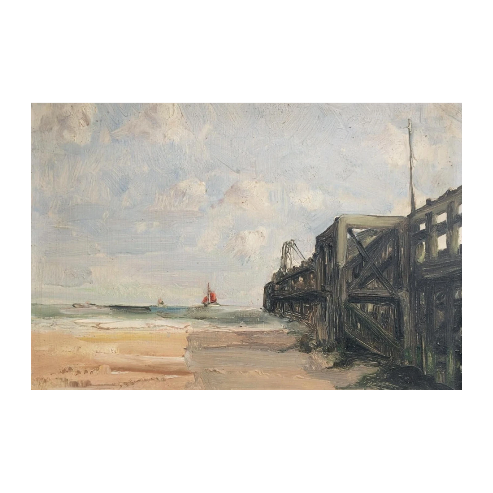 Coastal Pier & Sailboat Impressionist Wall Art