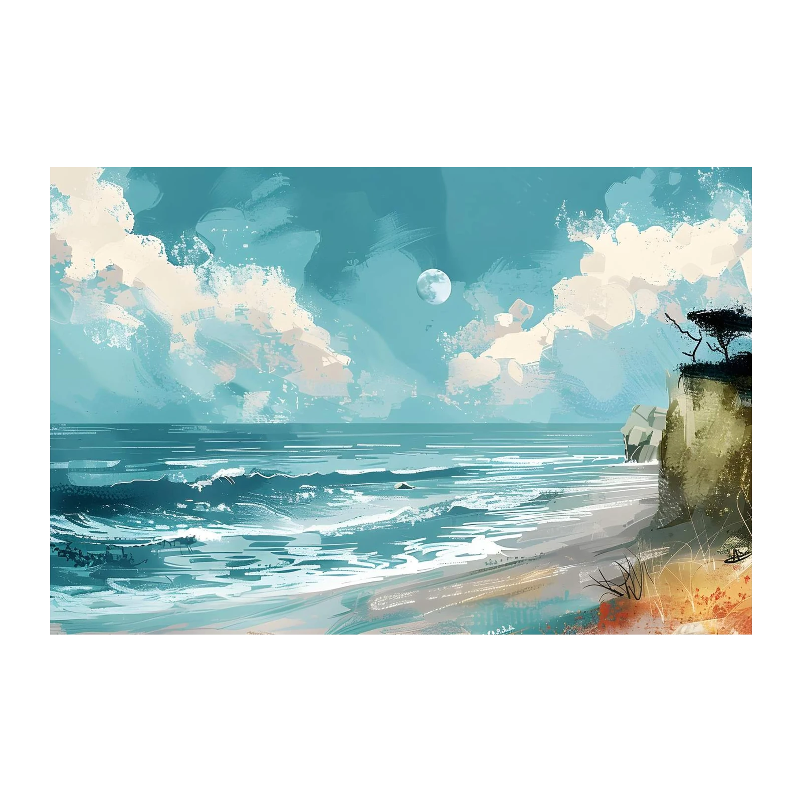 Serene Coastal Moonlit Beach Wall Art