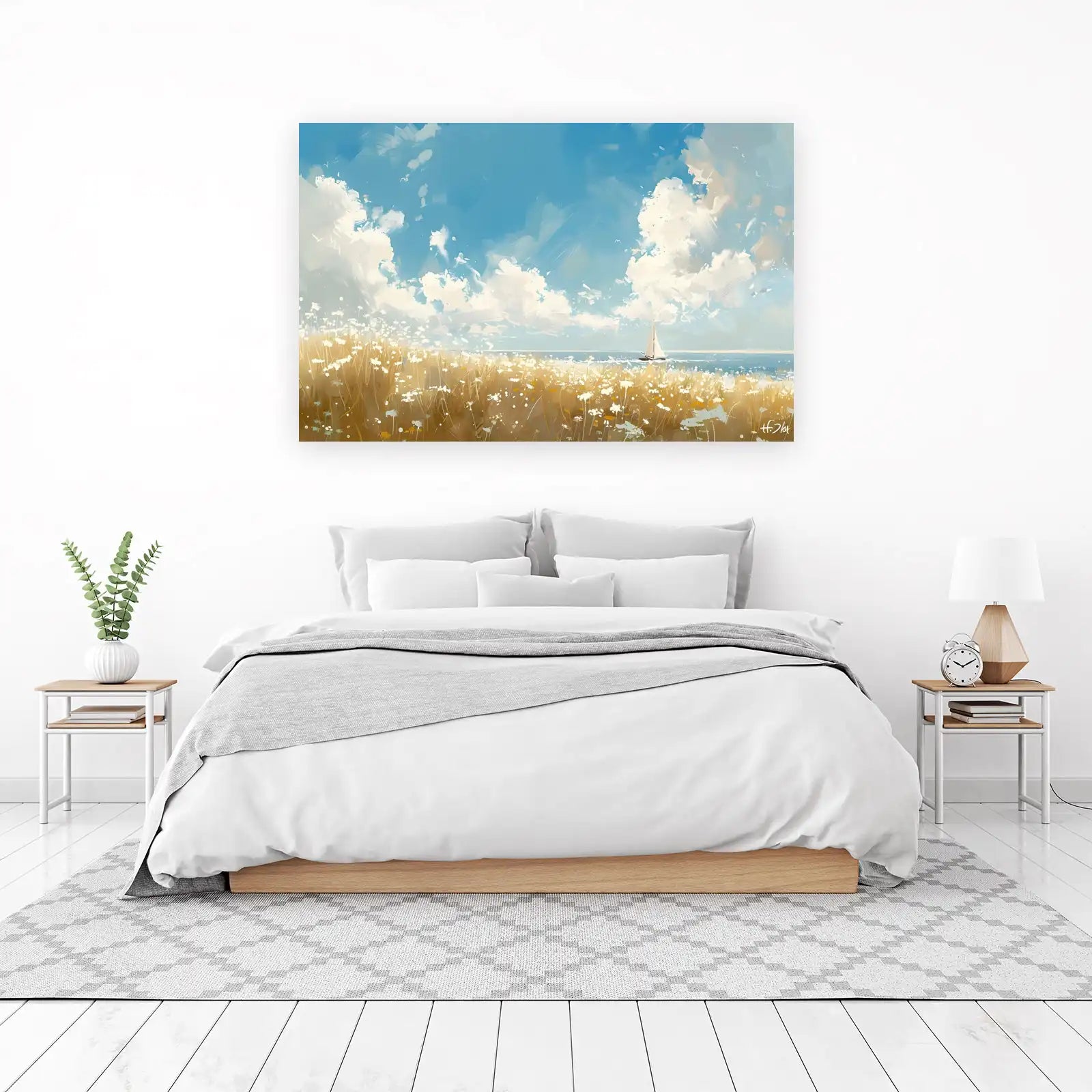 Serene Sailboat Field Sky Wall Art