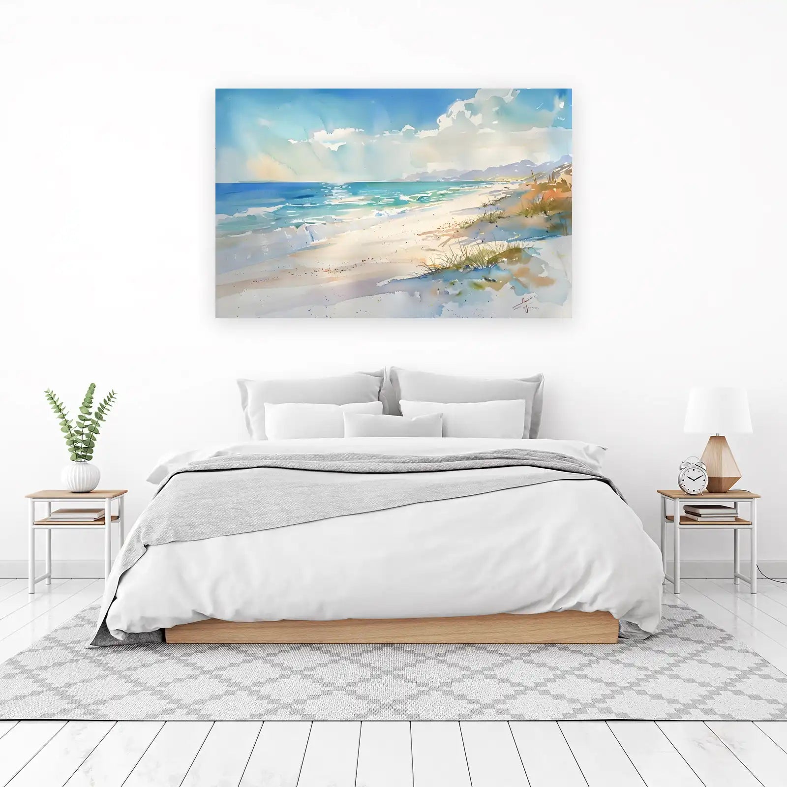 Serene Beach Landscape Watercolor Wall Art