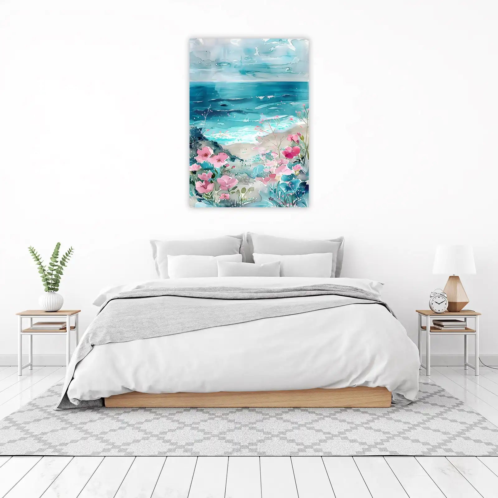 Serene Coastal Bloom Watercolor Wall Art