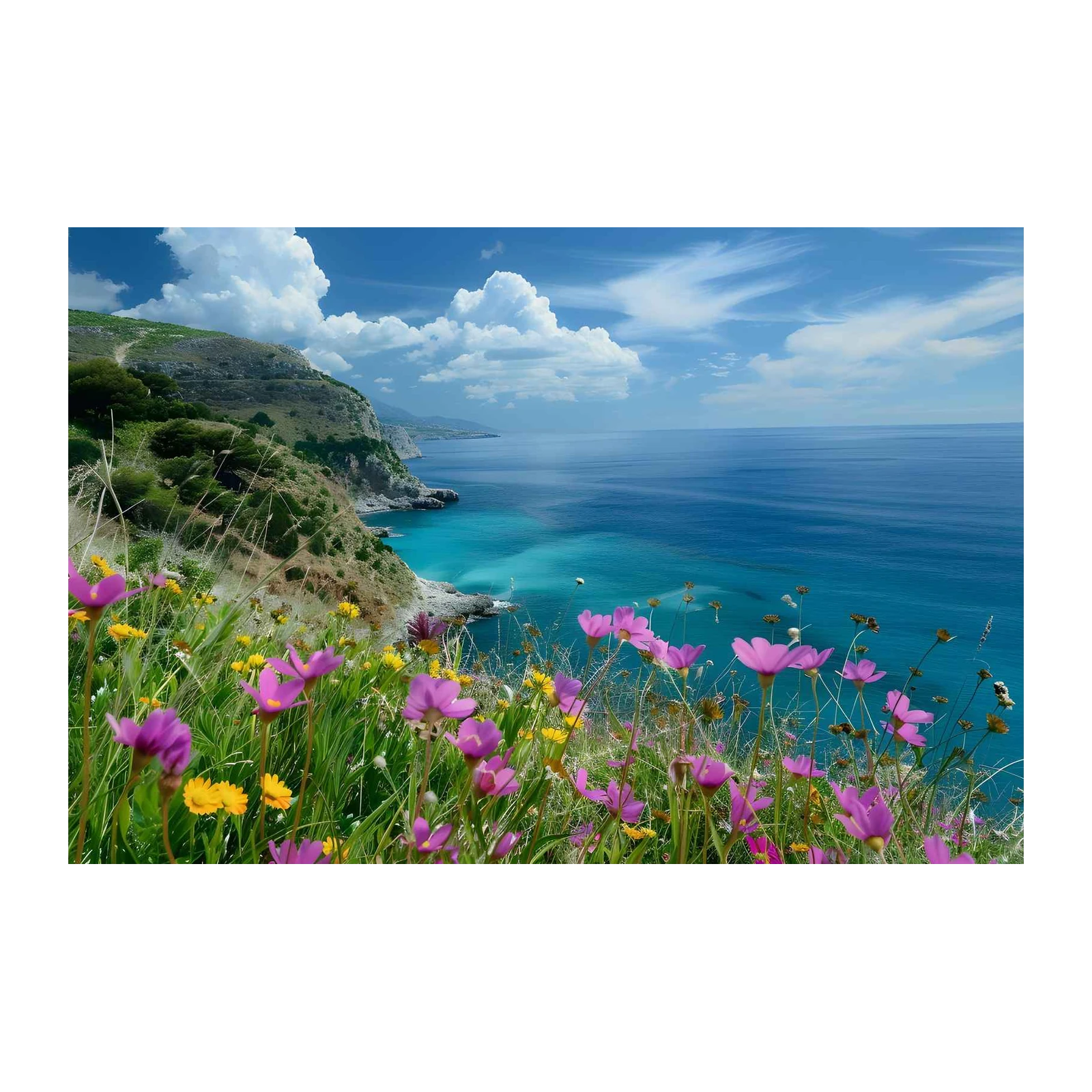 Vibrant Coastal Wildflowers Ocean Wall Art