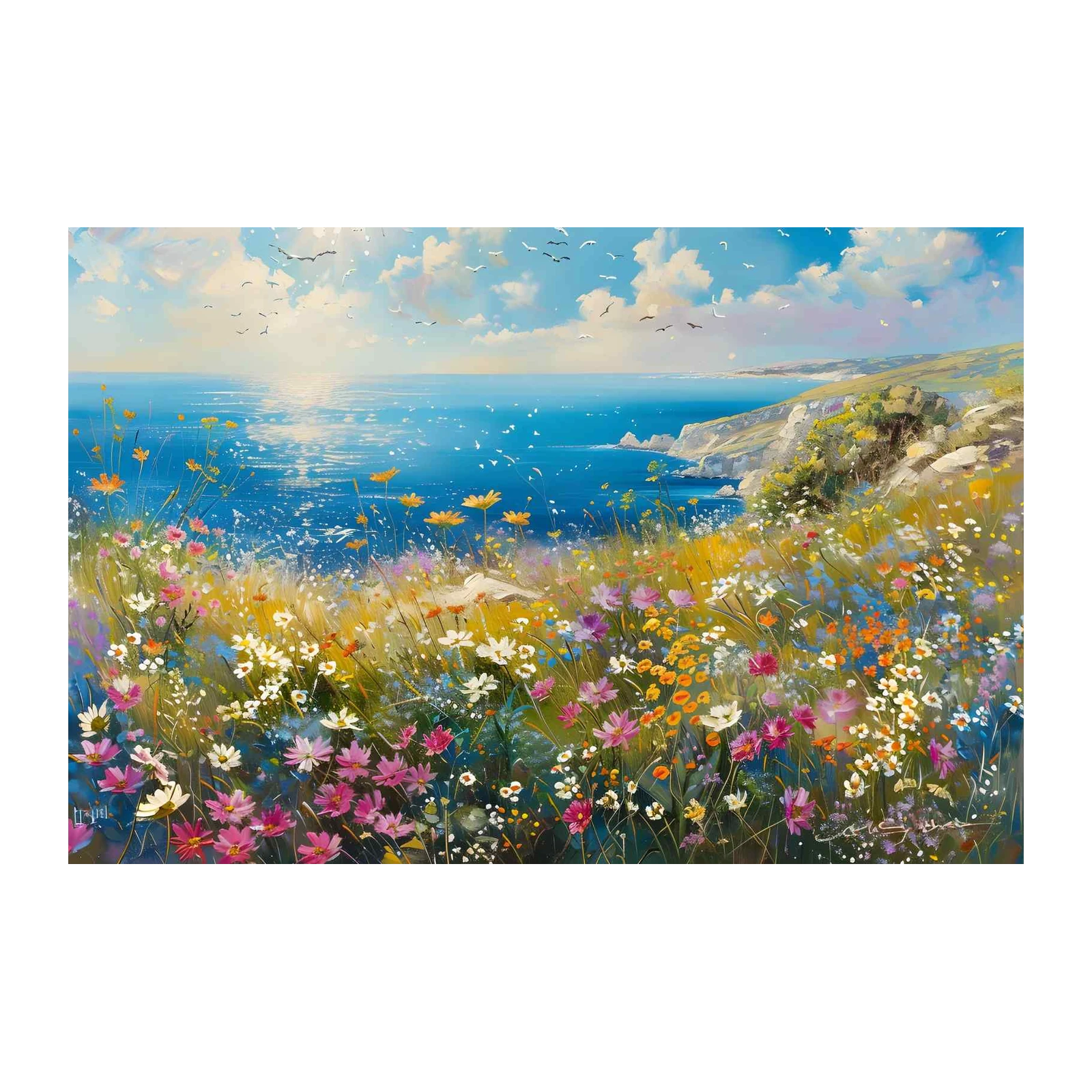 Vibrant Coastal Wildflower Meadow Wall Art