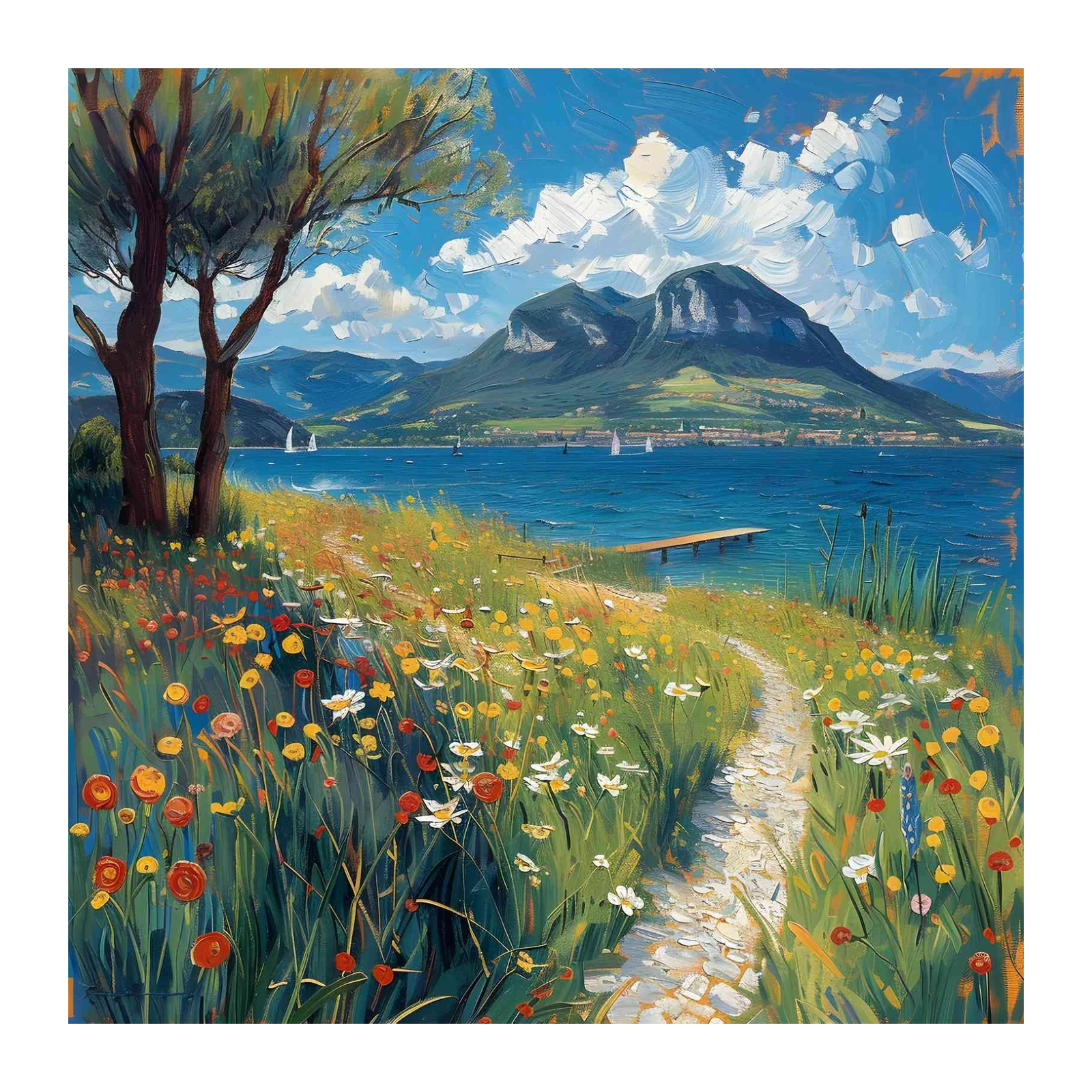 Vibrant Lakeside Floral Path Wall Art