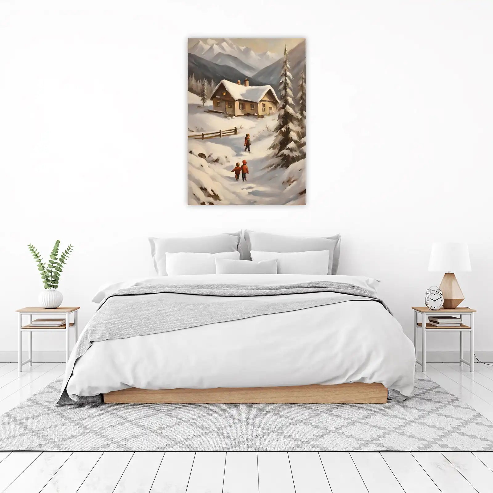 Cozy Winter Cabin Children's Scene Wall Art