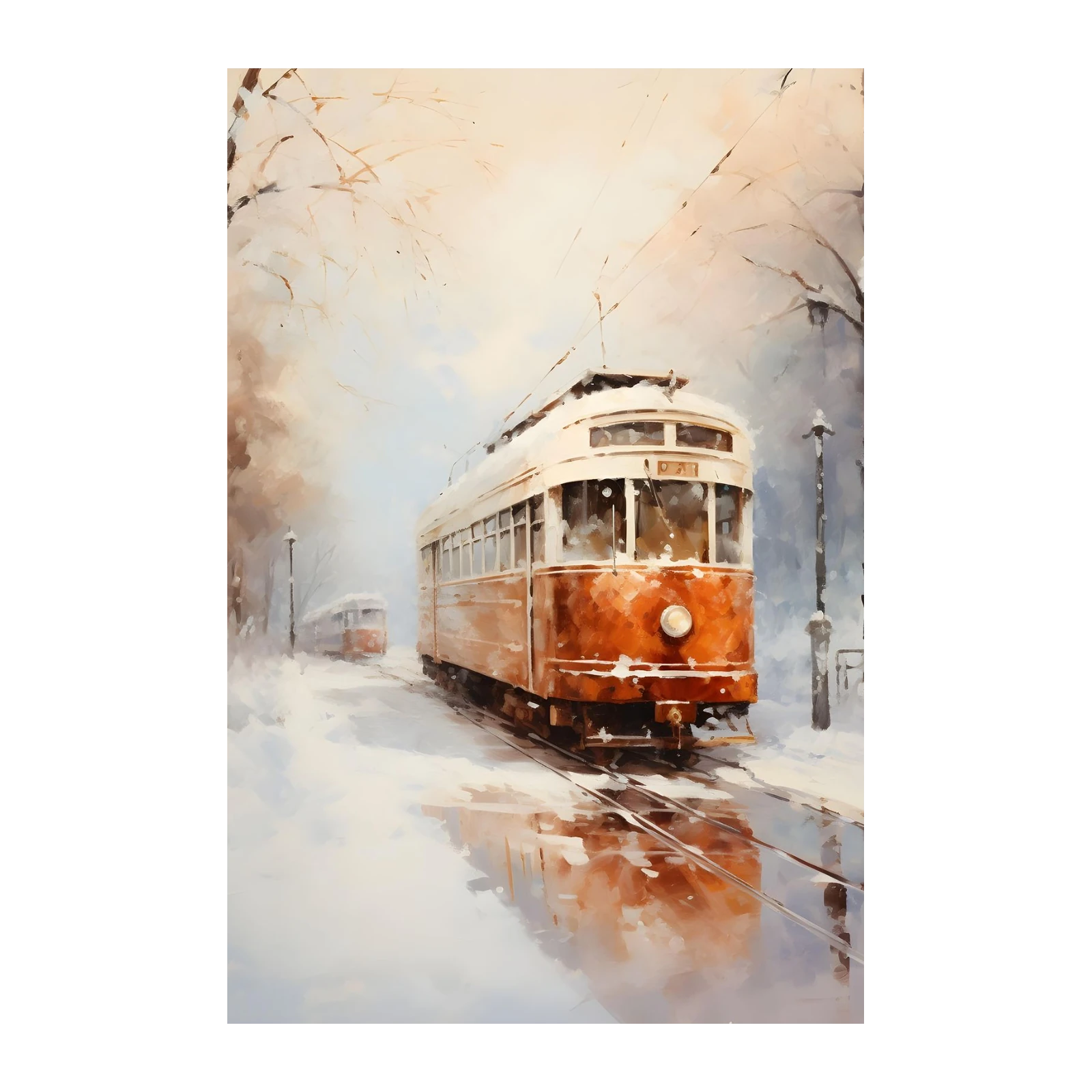 Vintage Snow Tram Impressionist Wall Art