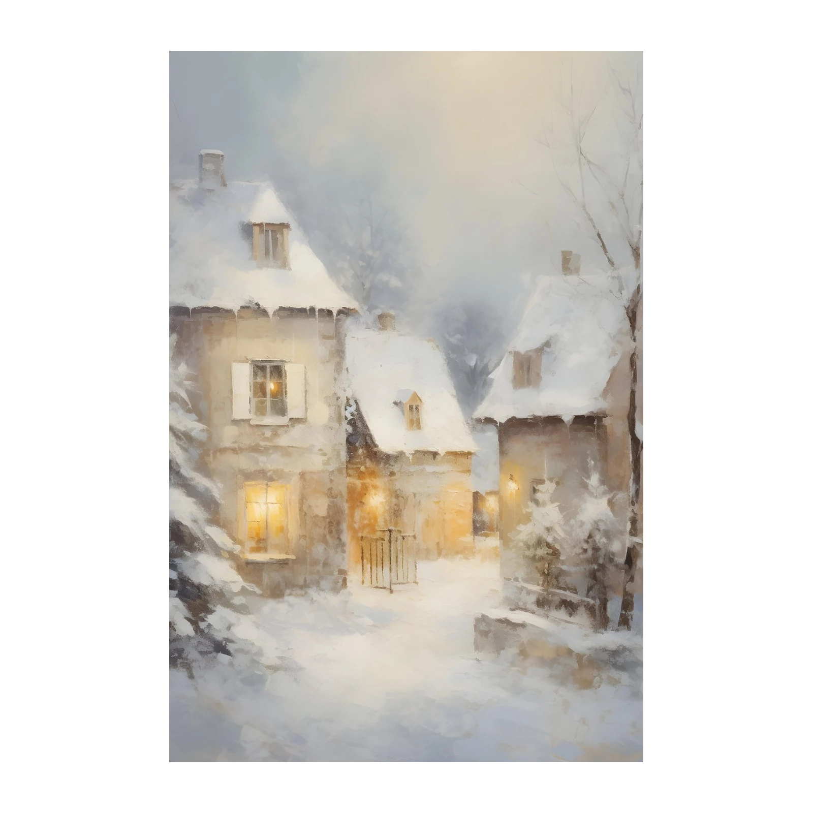 Cozy Winter Village Scene Wall Art