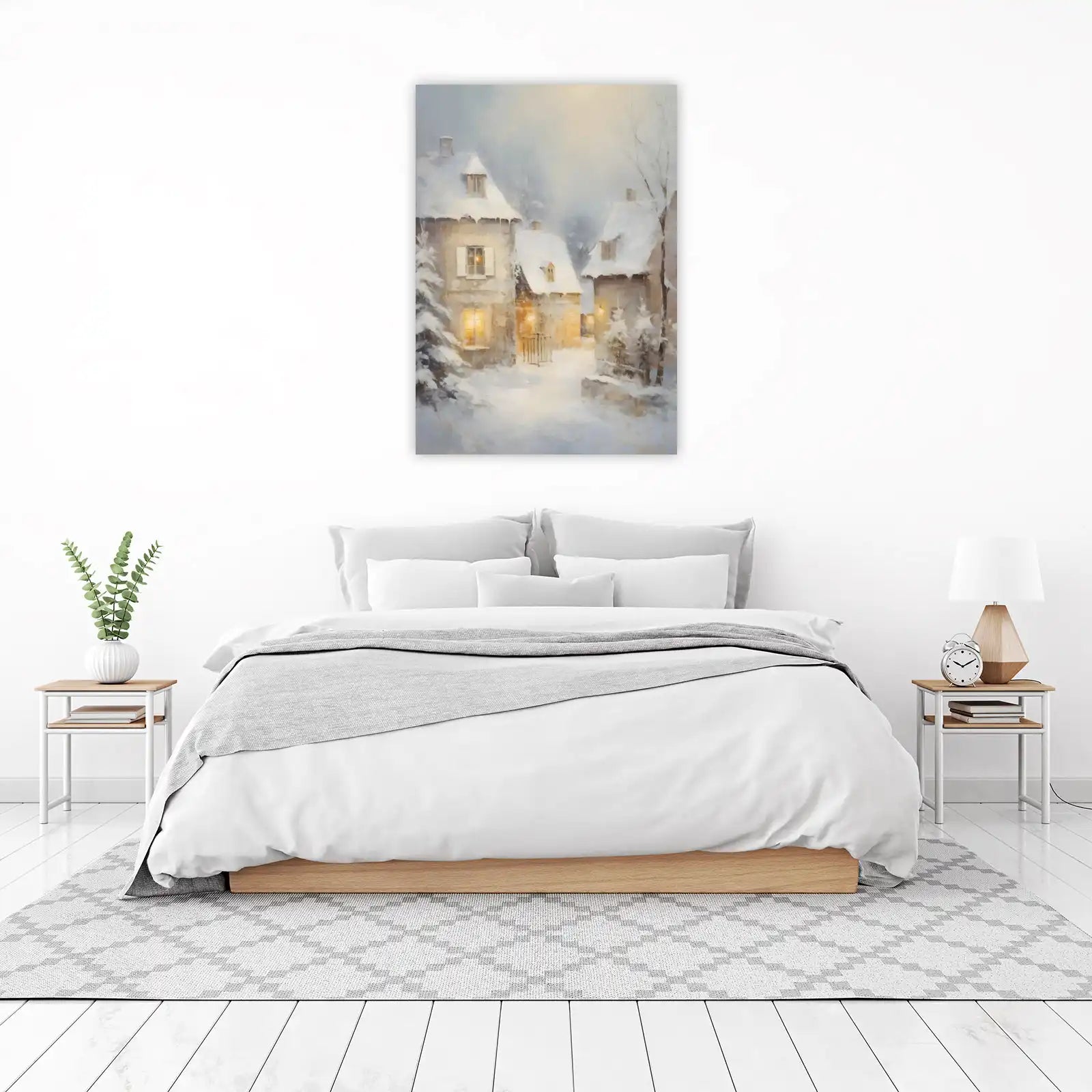 Cozy Winter Village Scene Wall Art