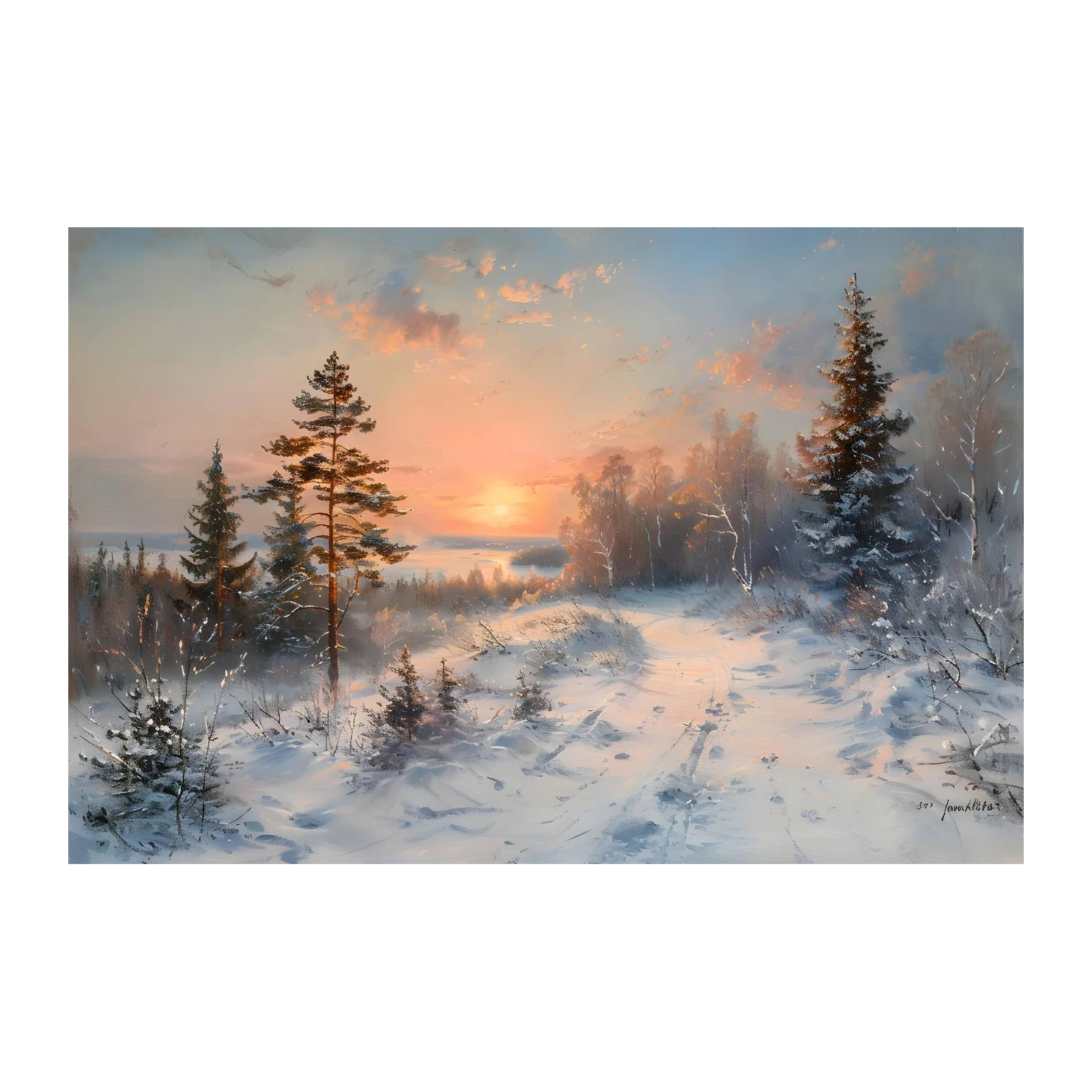 Enchanting Winter Sunset Landscape Wall Art